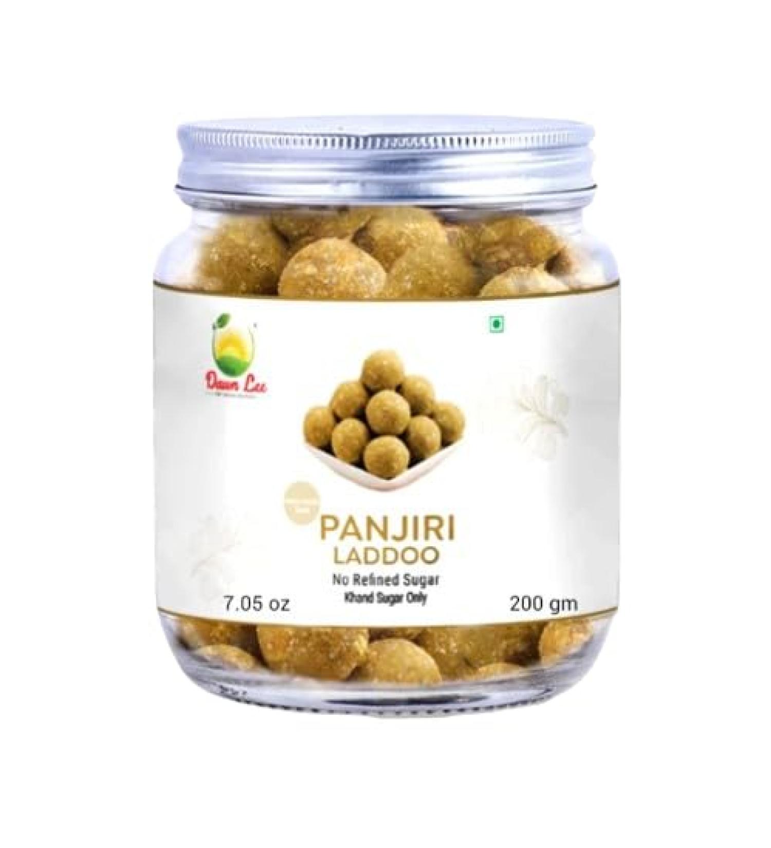 Dawn Lee Panjiri Ladoo - Indian Sweets- Homemade - Gluten Free No Preservatives- Refinded Sugar-Free Made with A2 Billona Ghee- Coriander Seed Powder- Desi Khand- Panjirri Laddu Healthy- 200GM - Buy Online on GoSupps.com