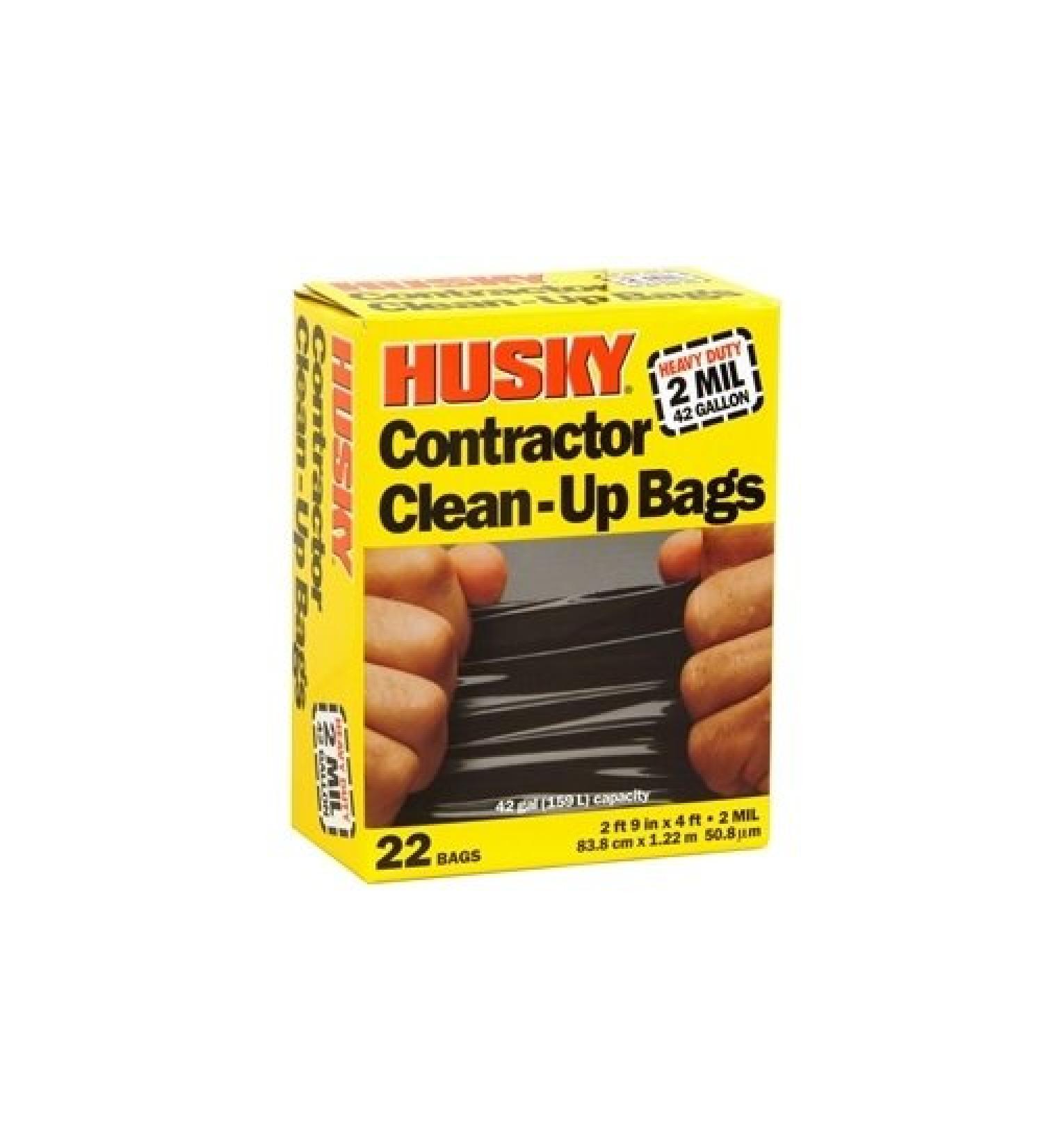 Husky Heavy Duty Contractor Clean-Up Bag, Poly, 42 gal, 4 ft L x 2 ft 9 in W x 2 mil T, Black