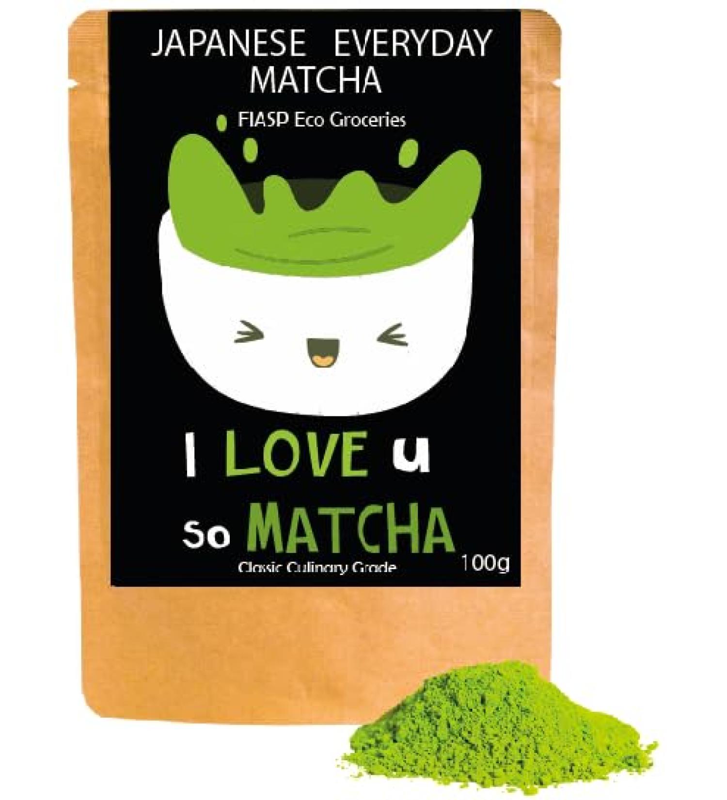 Japanese Matcha Green Tea Powder 100g I Love U So Matcha FIASP Eco Groceries - Everyday - Buy Online on GoSupps.com