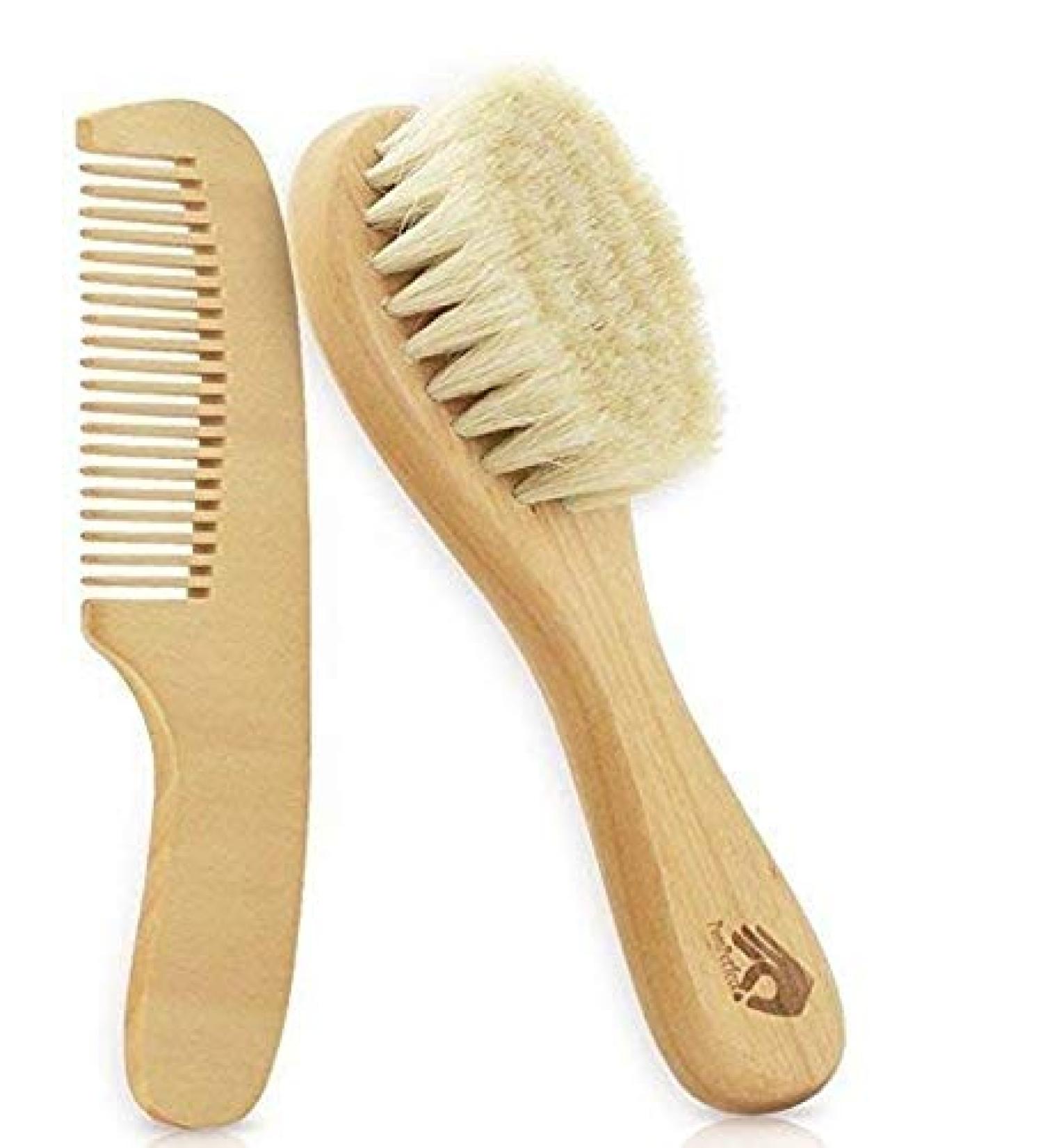 Natural Soft Newborn Baby Brush Set with Goat Hair Bristles and Eco-Friendly Wood Handle - Buy Online on GoSupps.com