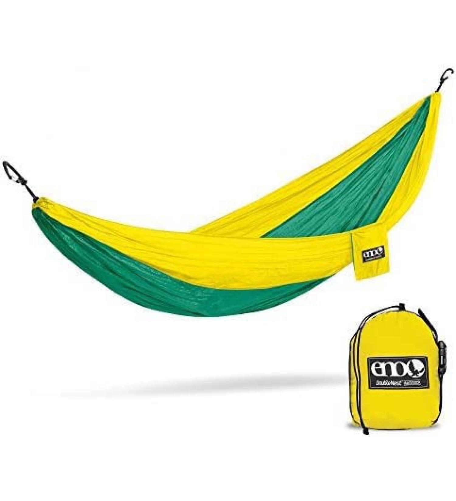 ENO DoubleNest Hammock - Lightweight Portable 1-2 Person Hammock for Camping, Hiking, Backpacking, Travel - Emerald/Yellow - Buy Online on GoSupps.com