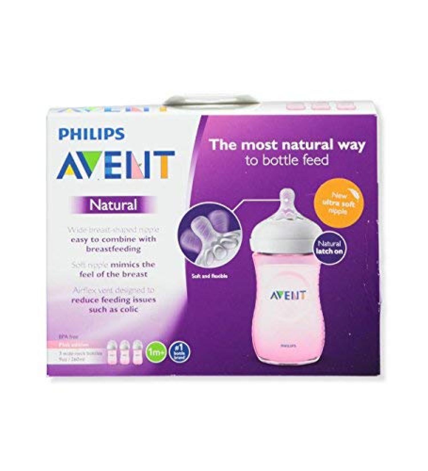 Philips AVENT 3-Pack Natural Wide-Neck Bottles - Pink one Size