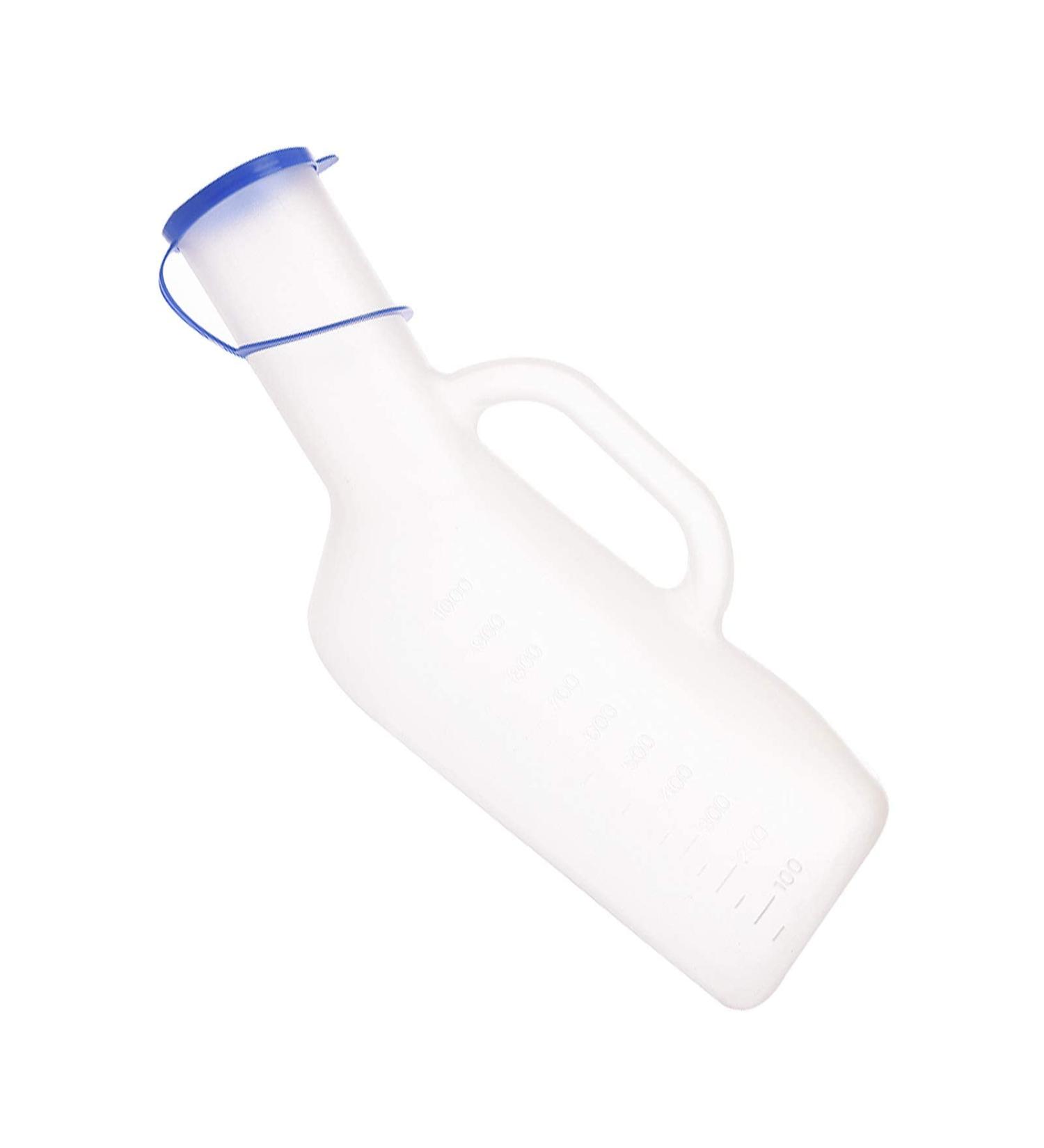 Male Urinal - Urine Bottle with Long Neck Spout Length 11cm Lid and Handle - 1 Litre Capacity(White) Happy - Buy Online on GoSupps.com