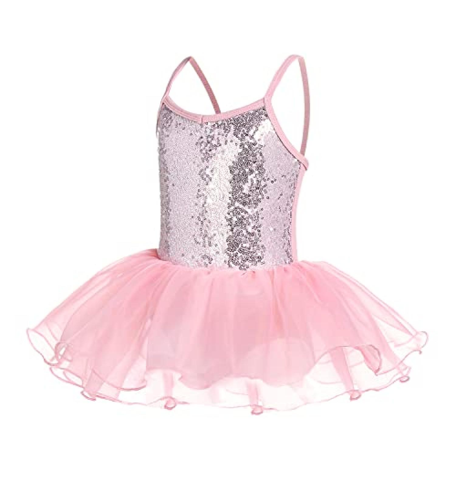 Flypigs Girls Sequin Ballet Tutu Dress Sparkly Leotard, Pink, 3-4T - Buy Online on GoSupps.com