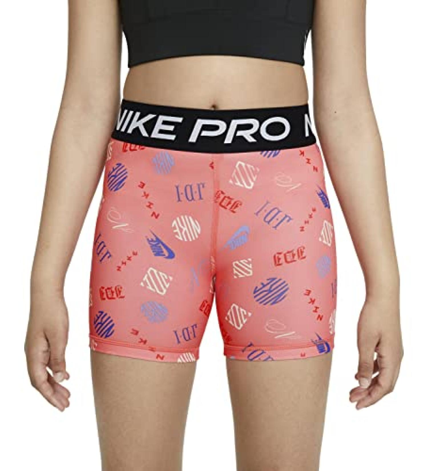 Nike Girl's Pro Compression Shorts Large Magic Ember/White