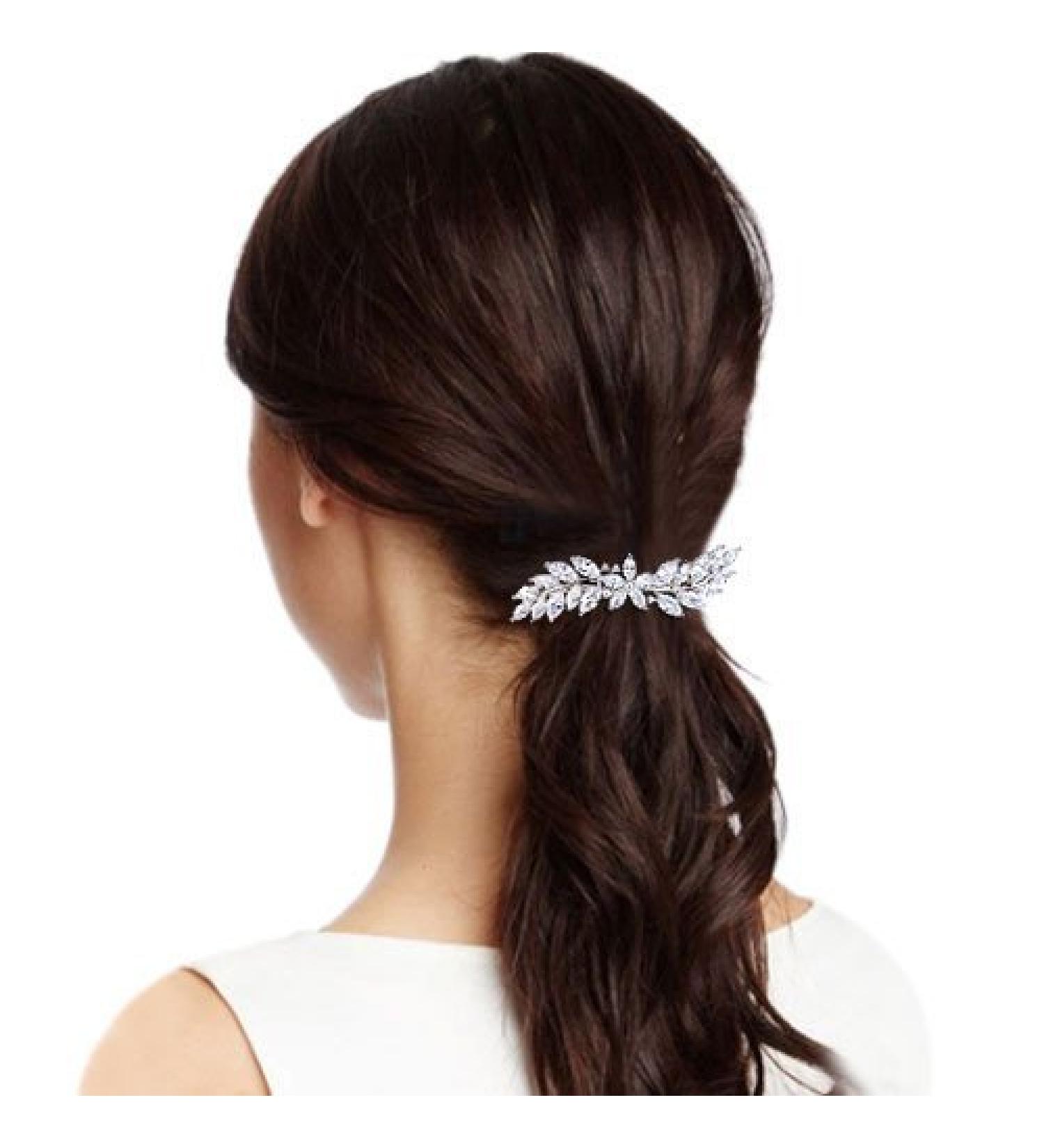 EVER FAITH CZ Marquise Hibiscus Flower Hair Barrette Clip | Silver-Tone - Buy Online on GoSupps.com