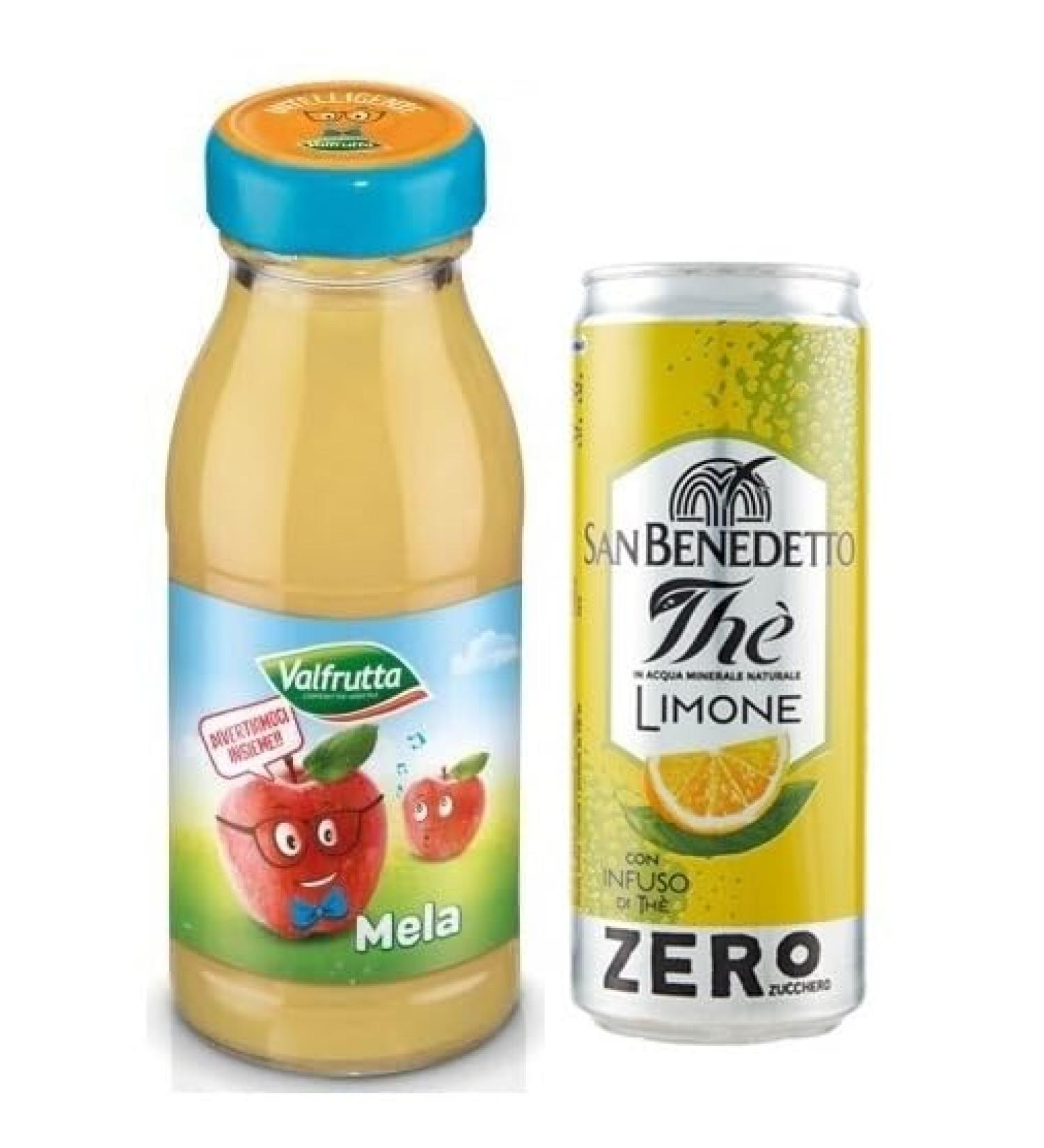 Valfrutta Succhi di Frutta Mela Lot de 48 bouteilles jetables en verre 100 % jus de fruits avec pomme italienne boisson sans alcool 125 ml + 1 bo te de th glac San Benedetto au citron sans sucre - Buy Online on GoSupps.com