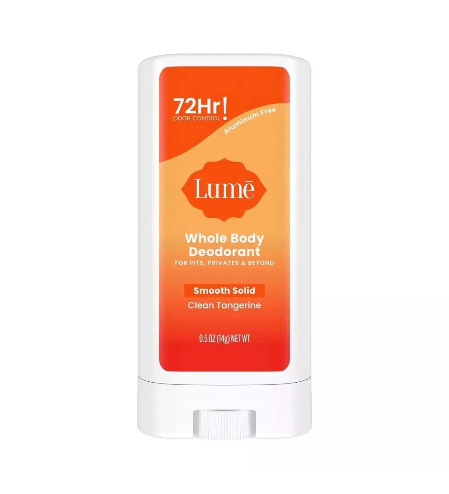 LUME Smooth Solid Mini Deodorant Stick - Aluminum and Baking Soda Free - Hypoallergenic Formula for Sensitive Skin - Clean Tangerine Scent - 0.5oz - Buy Online on GoSupps.com