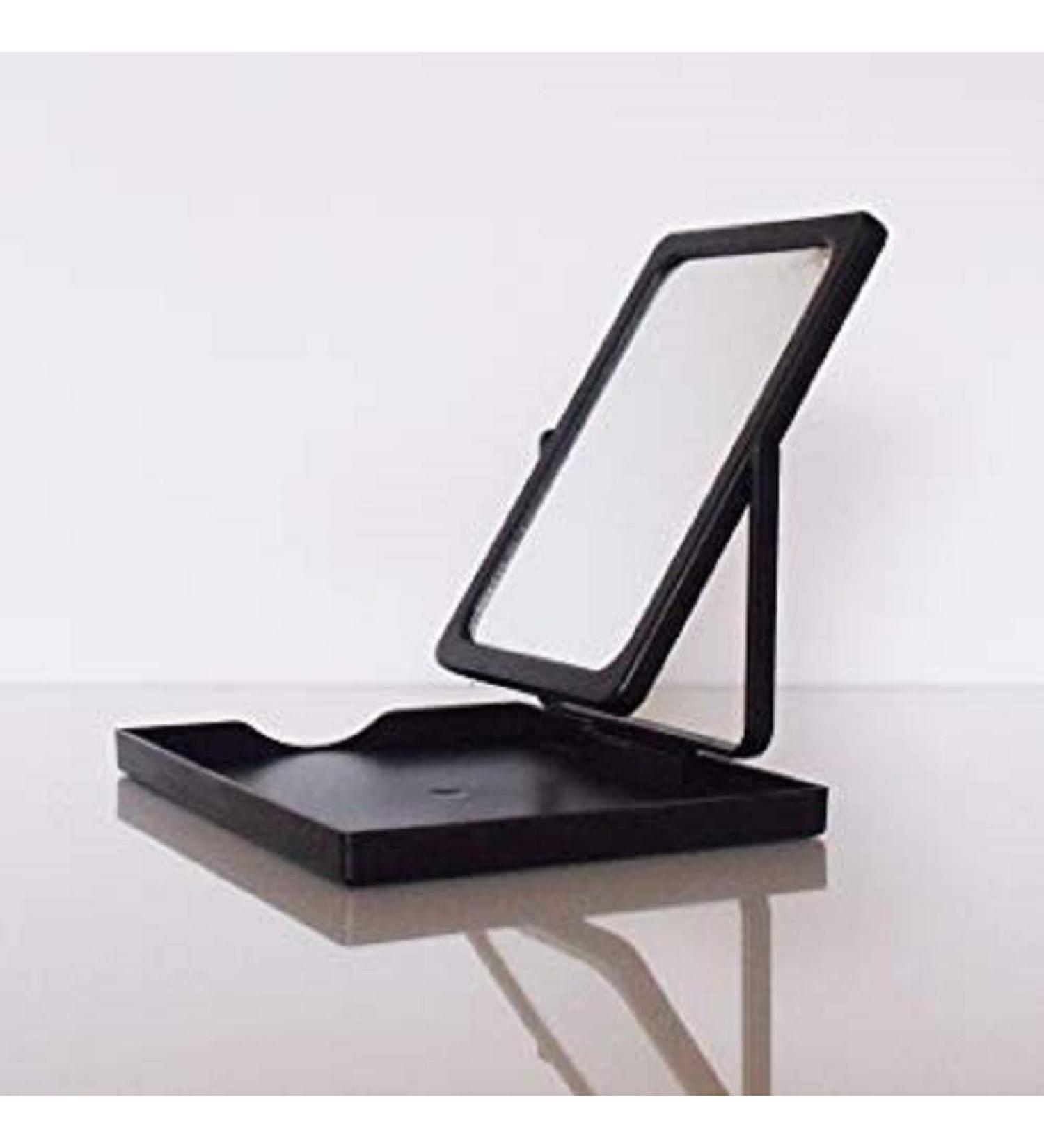 Mary Kay New Black Foldable Travel Mirror with Stand & Vinyl Zippered Bag Case