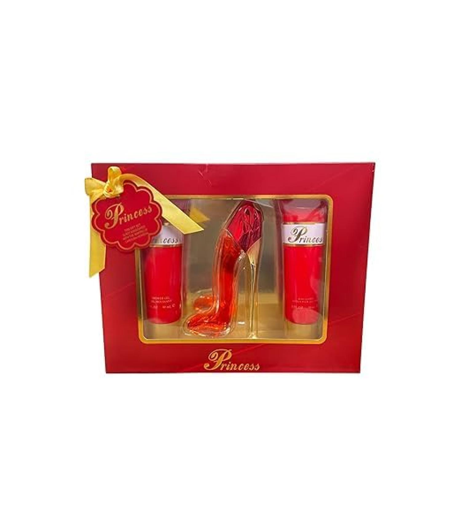 Princess High Heel Shoes Perfume Gifts Sets for Women Eau De Parfum (1.7 fl oz) Body Lotion (3.0 fl oz) Shower Gel (3.0 fl oz) (Pack of 3) -Red