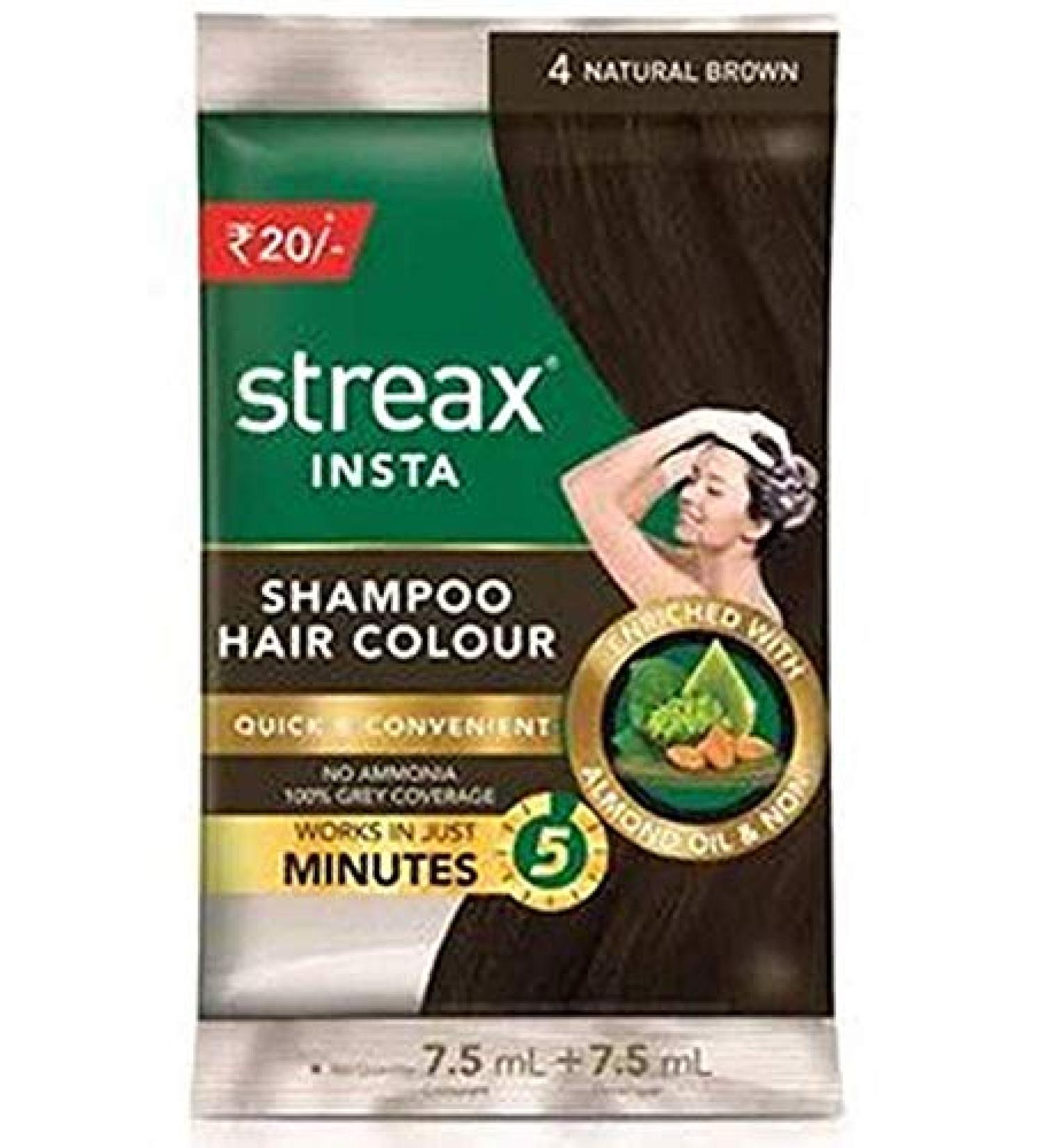 Streax Shampoo Hair Colour Natural Brown Set of 5