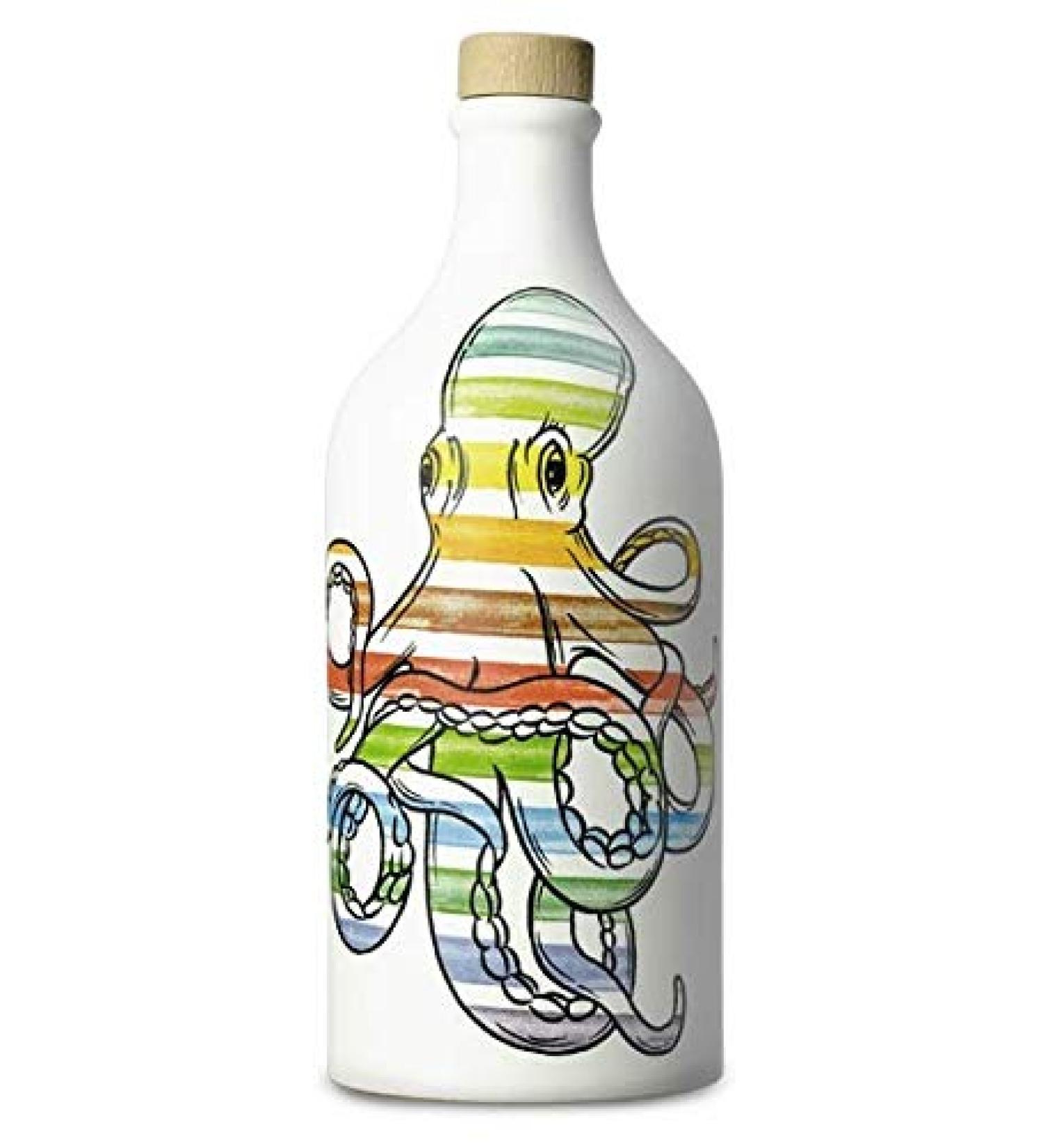 Muraglia - Olive Oil - Terracotta Peranzana Octopus / Squid Striped - Handmade Terracotta Bottle with Olive Oil Extra Virgin - 0.50 L