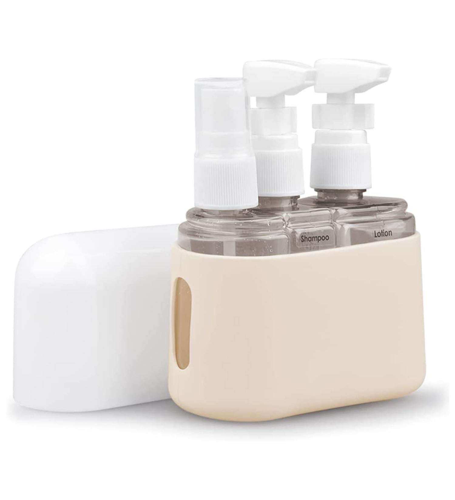 3 in 1 Travel Bottles Set | Refillable 200ml Travel Size Bottles with Silicone Cosmetic Bag | Air Travel Approved | Light Orange - Buy Online on GoSupps.com