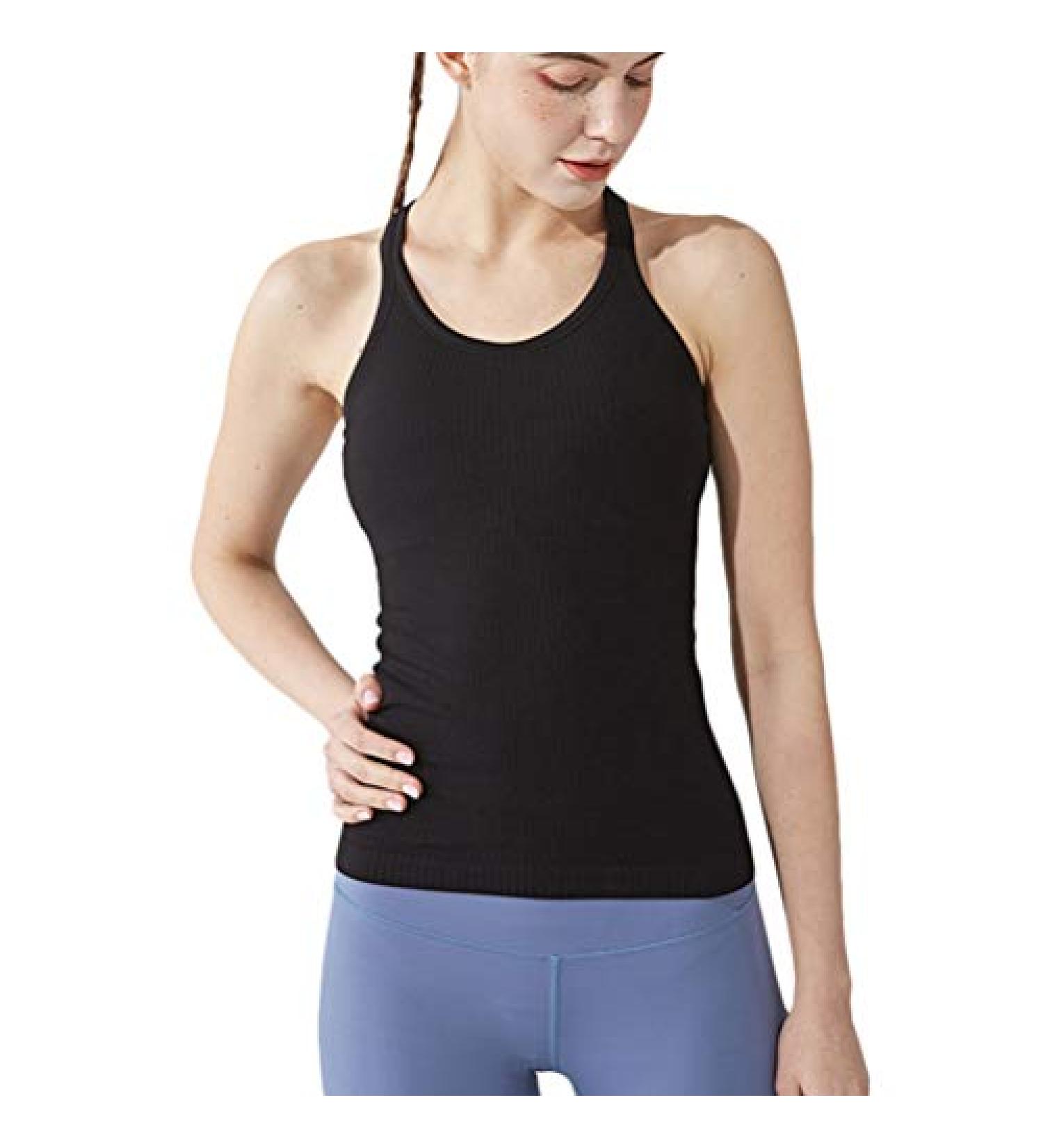Yoga Racerback Tank Top with Built-in Padded Sports Bra - Women's Fitness Workout Shirt - Buy Online on GoSupps.com