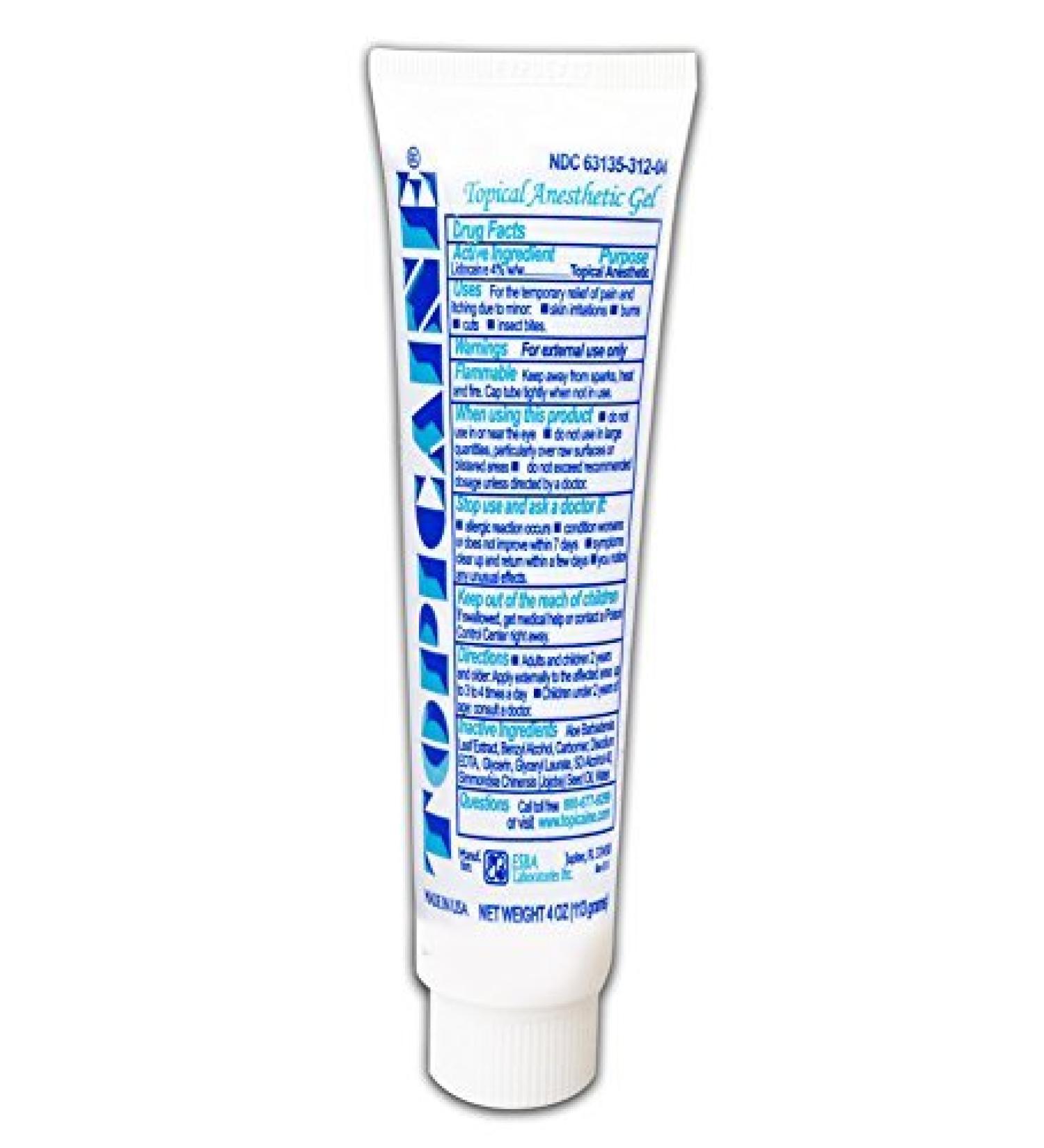 Numbing Cream Topical anesthetic lidocaine 4% Gel 4 Oz. (113 Grams) Large for Repeat Treatments -Made in USA