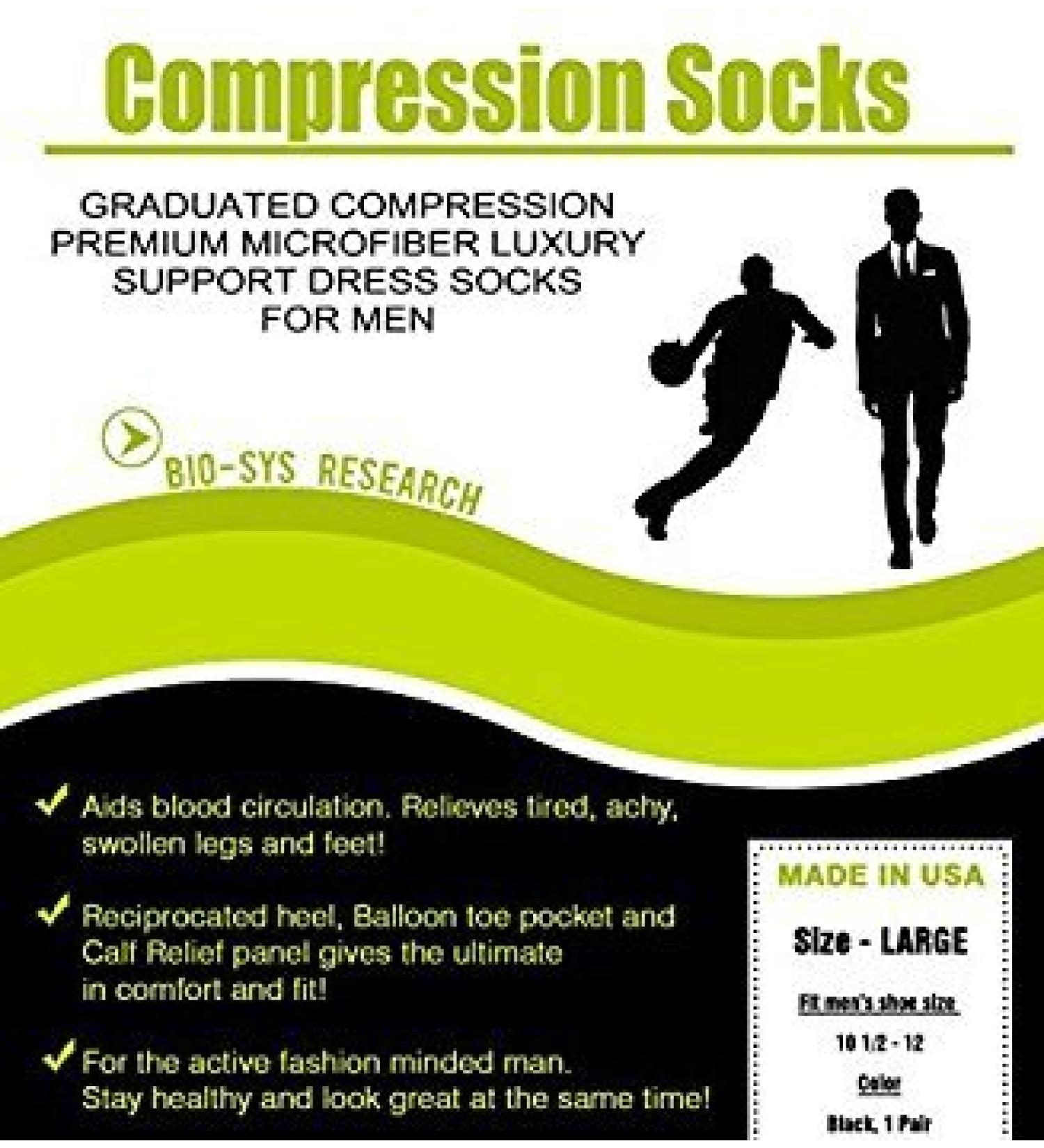 Compression Socks for Men - Formal and Casual Dress -Clinically Proven and Physician Recommended - Best Graduated Support - Unique Style & Fit Knee High - Black - Moisture Wicking - Medium & Large