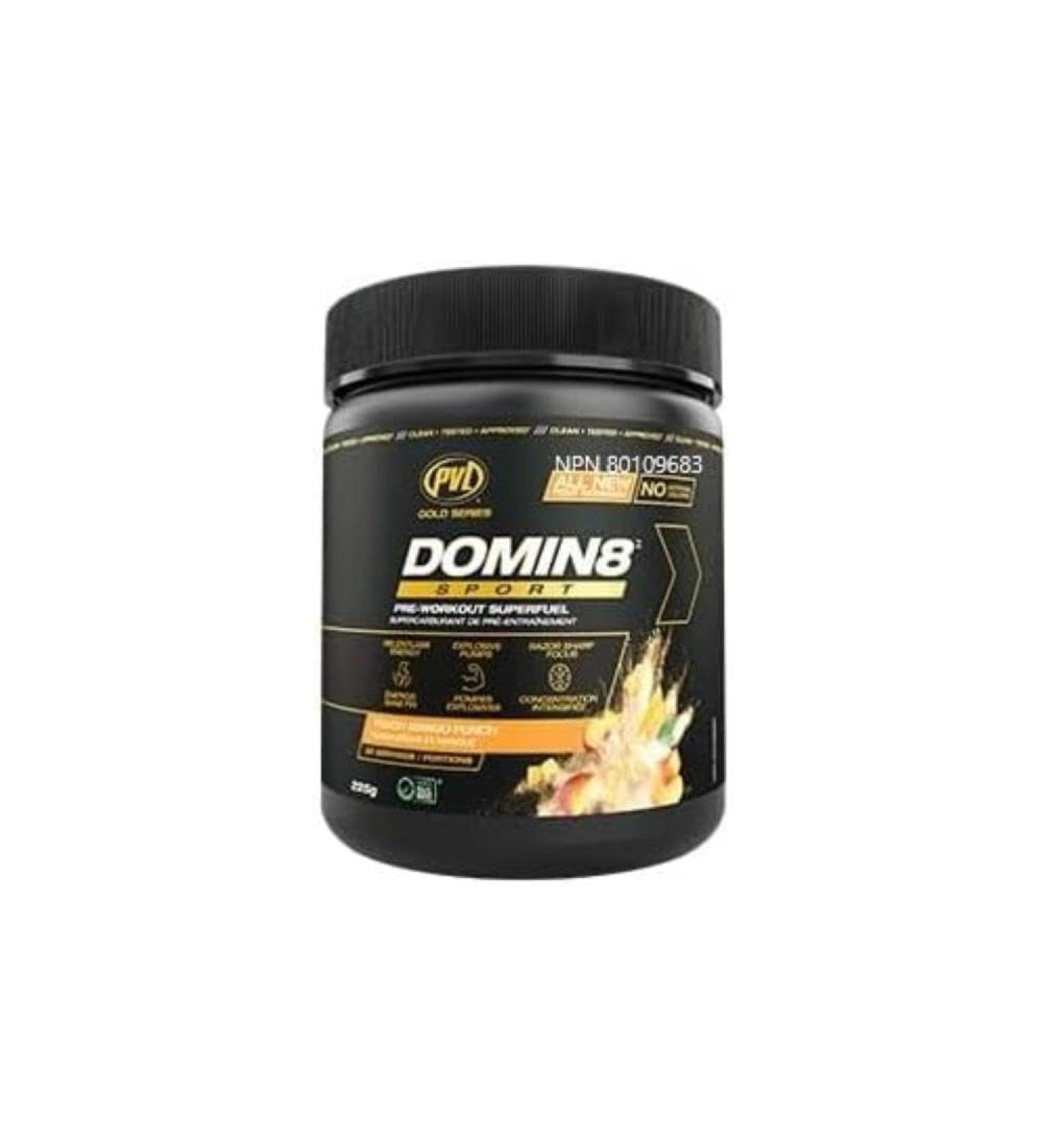 PVL Gold Series Domin8 Sport | pre-workout Superfuel | Peach Mango Punch | 225 G - Buy Online on GoSupps.com
