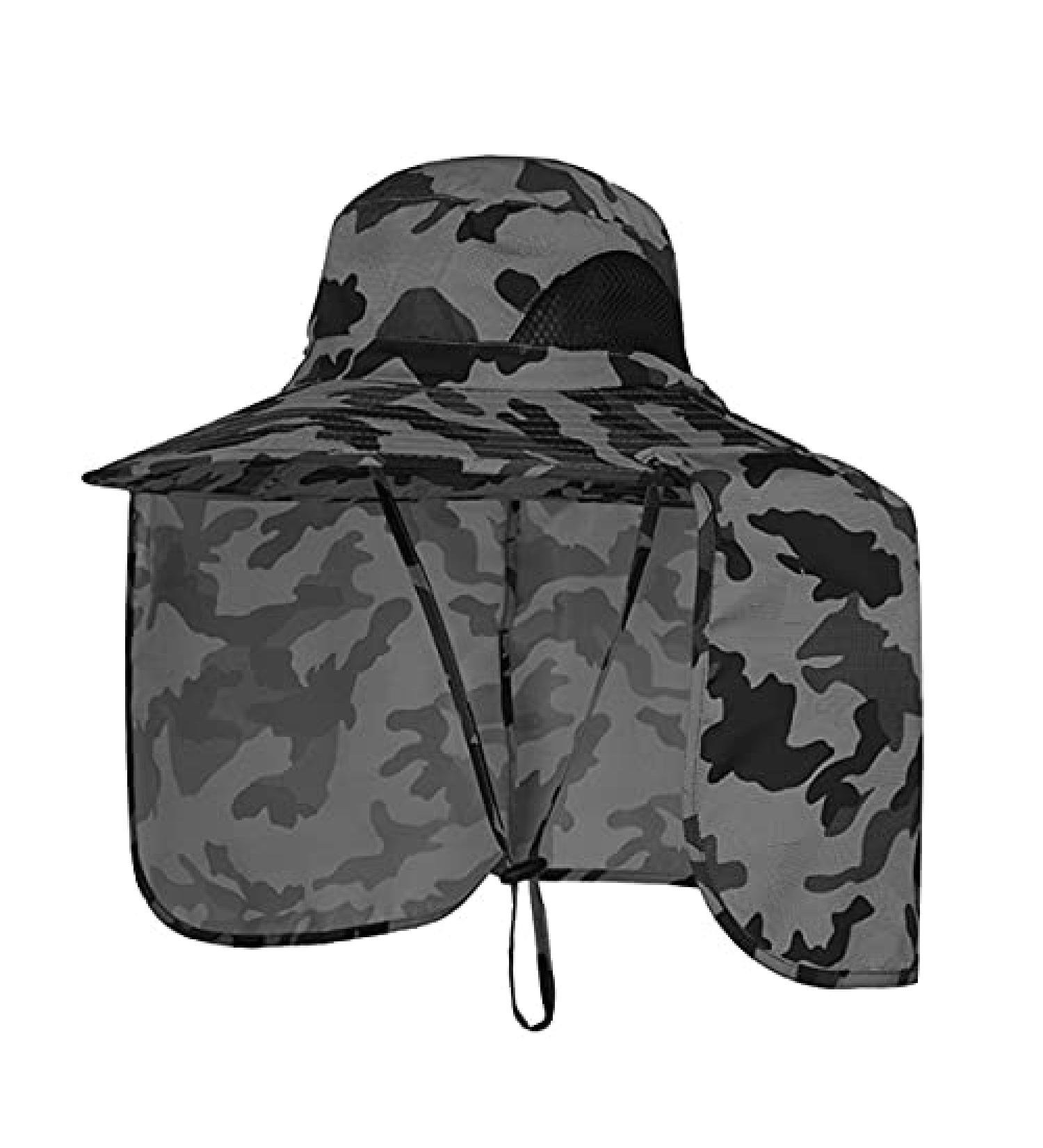 Sun Blocker Hat with Neck Flap for Outdoor Protection - Dark Grey Camo - Buy Online on GoSupps.com