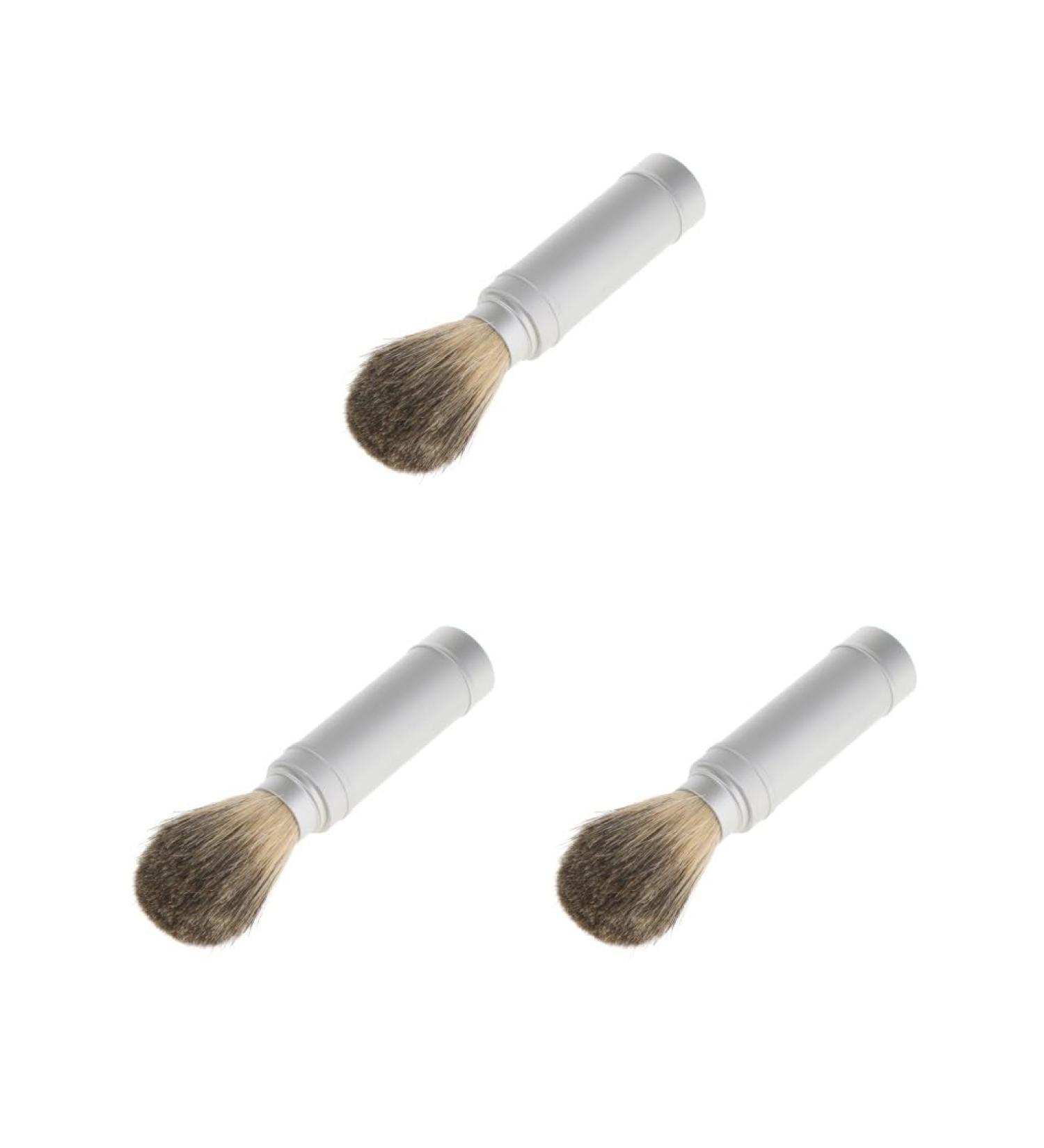 Set of 3 Travel Shaving Brushes - Aluminum Handle Tube | Perfect for Soap & Cream Shaving - Buy Online on GoSupps.com