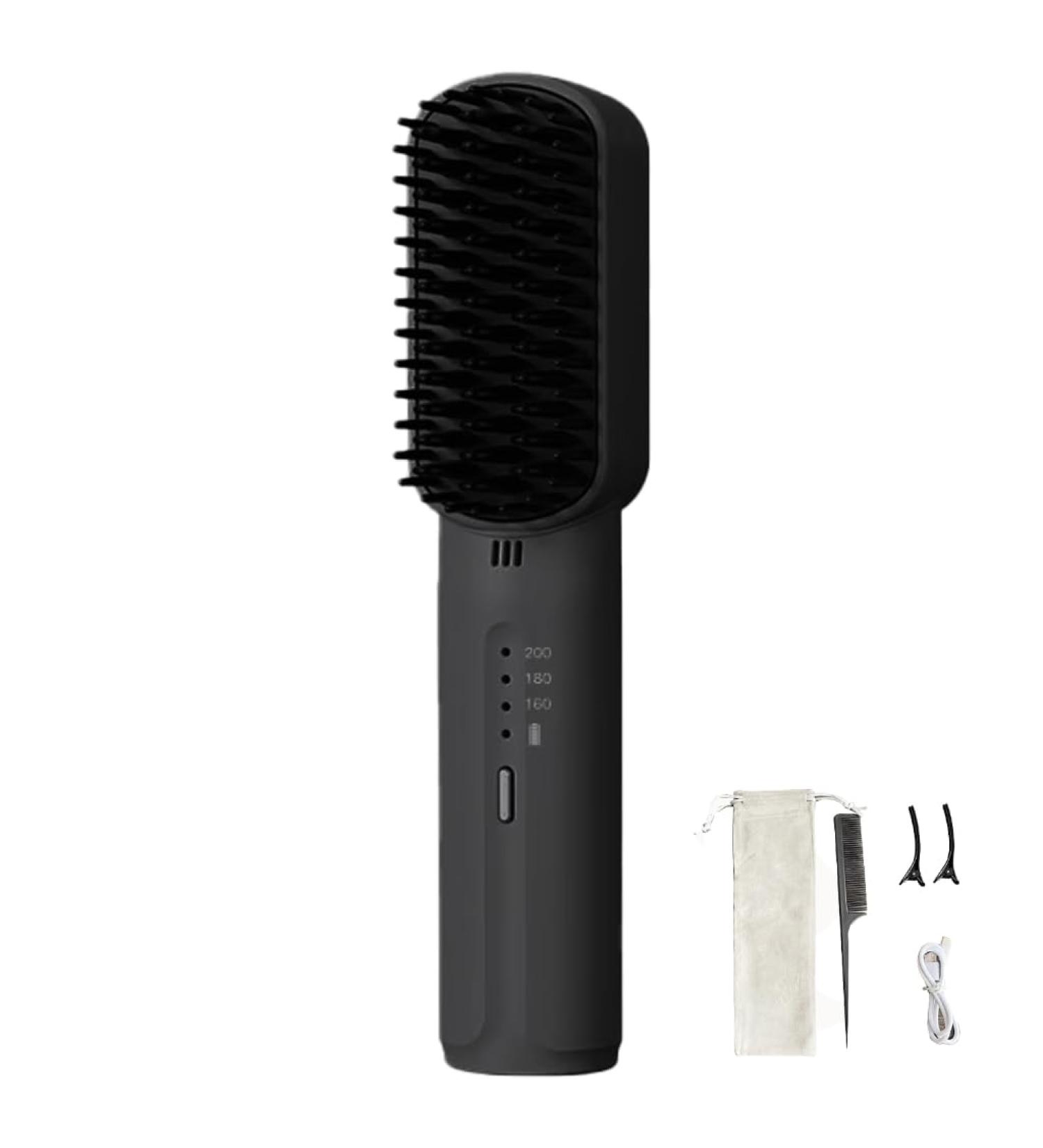 Wireless Hair Straightener Brush - 3 Temperature Settings for Fast Heat | Ideal for Women - Sleek Black Design - Buy Online on GoSupps.com