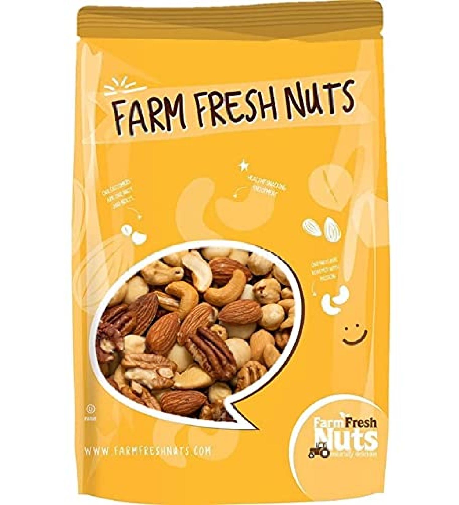 Farm Fresh Nuts Deluxe Mixed Nuts Raw Natural Unsalted (No Shell) - 2 lb. Pack - Almonds, Walnuts, Cashews, Filberts & Pecans Mix - Buy Online on GoSupps.com
