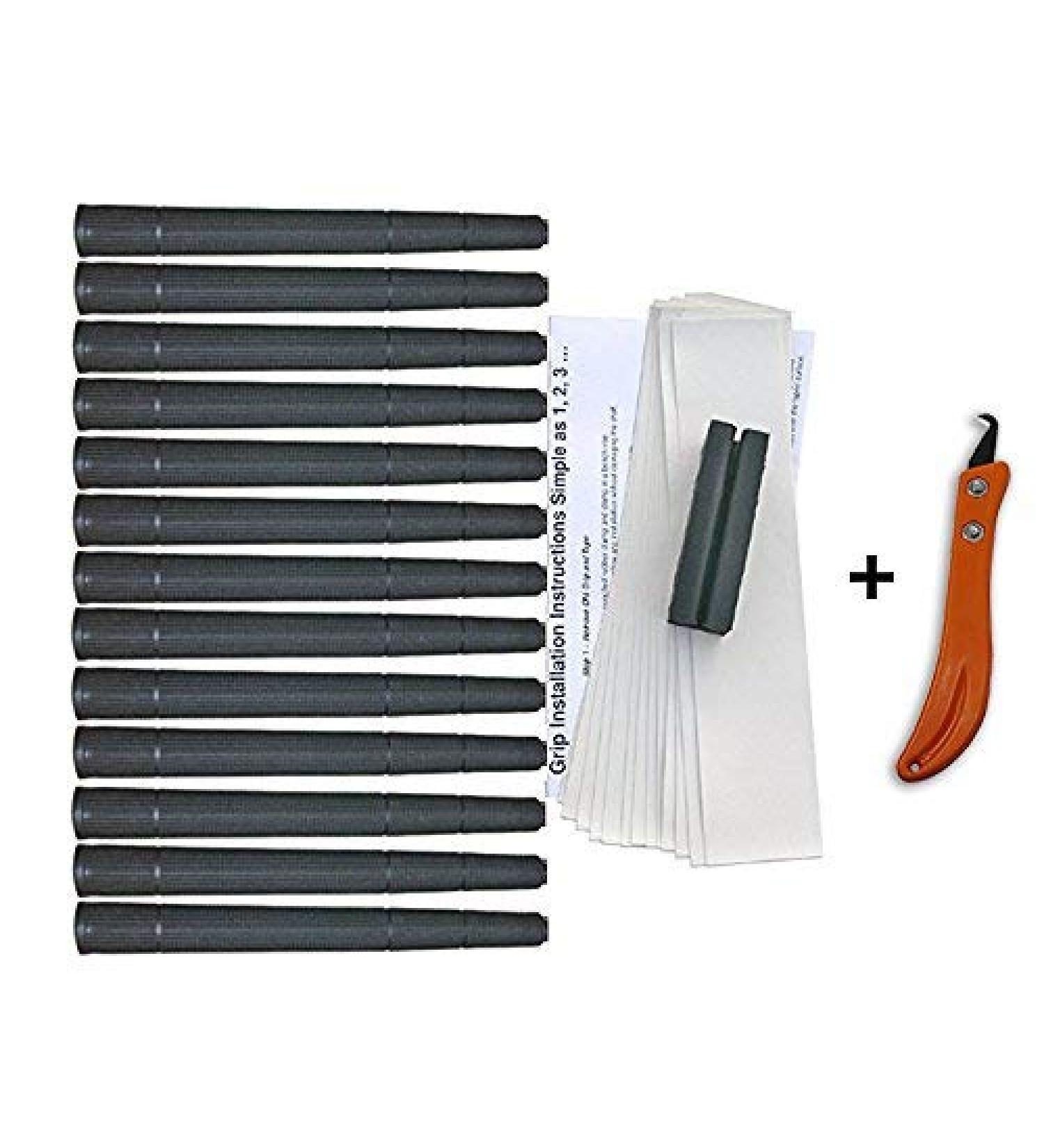 Tacki-Mac Arthritic Serrated Oversize (+3/32) Golf Grip Kit + Utility Hook Blade (13 Grips, Grip Tape, clamp, Grip Removal Hook Blade, Instructions)