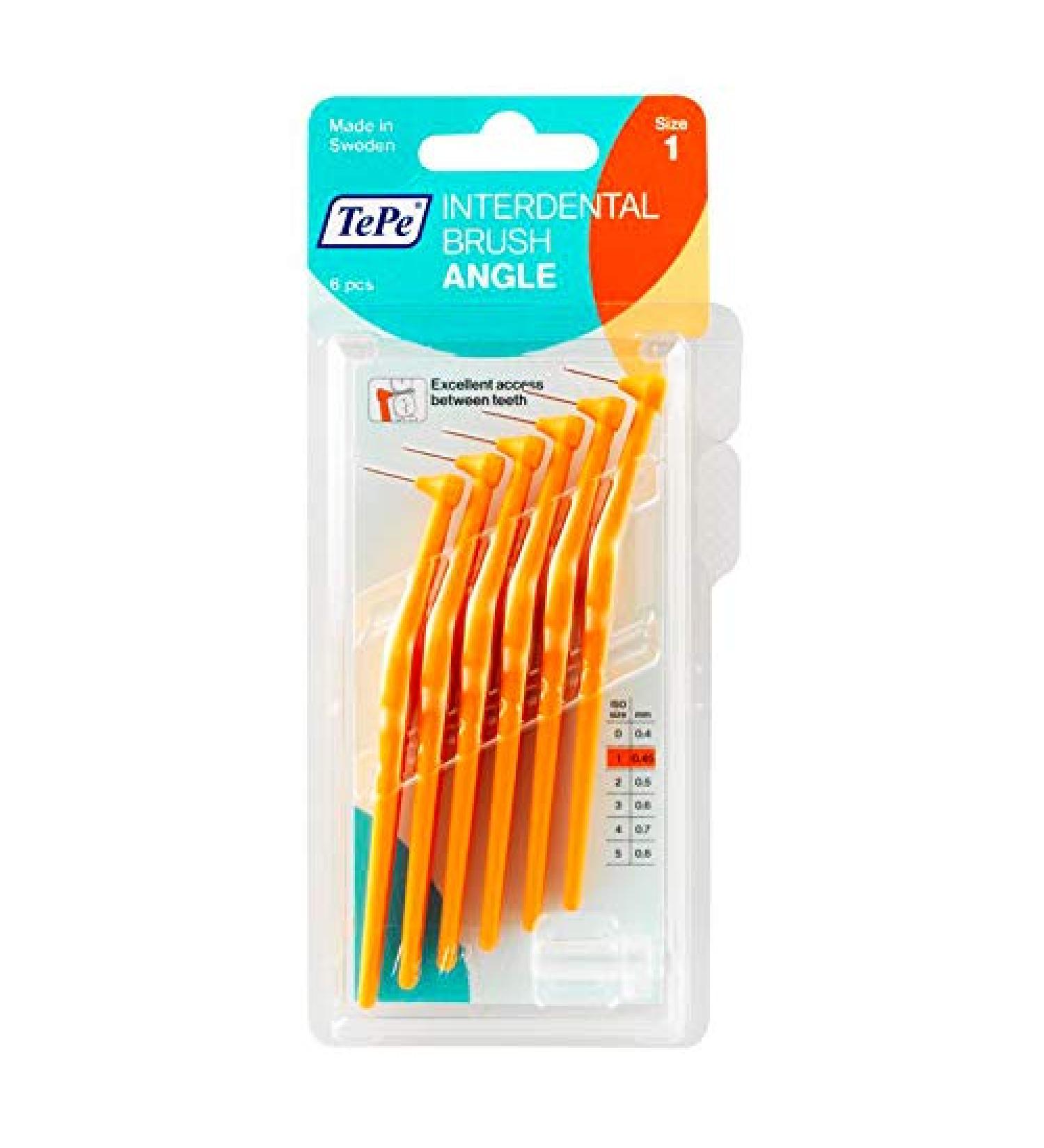 Tepe 0.45 mm Size 1 Interdental Brush Angle (1 x 6 pieces) Orange 1 count (Pack of 6)