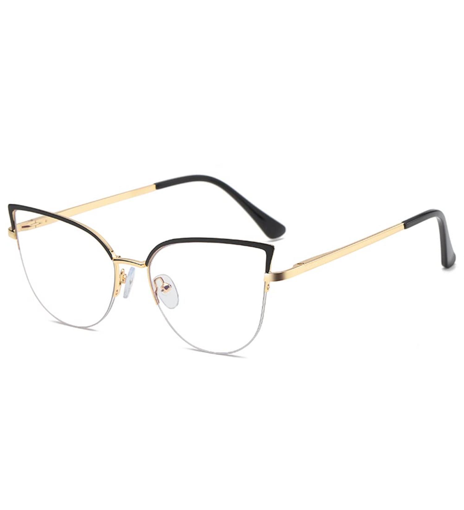 Kachawoo Anti-Blue Light Glasses | Stylish Cat Eye Metal Half Rim Prescription Glasses for Women & Men - Gold & Black Frame - Buy Online on GoSupps.com