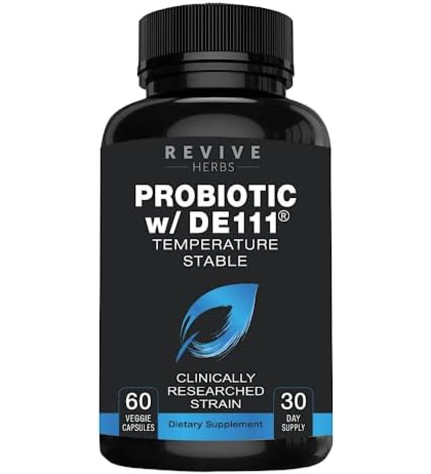 Revive Herbs Advanced Probiotic with DE111 Strain No Refrigeration Needed 11.5 Billion Organisms for Women and Men 60 Vegetable Capsules - Buy Online on GoSupps.com