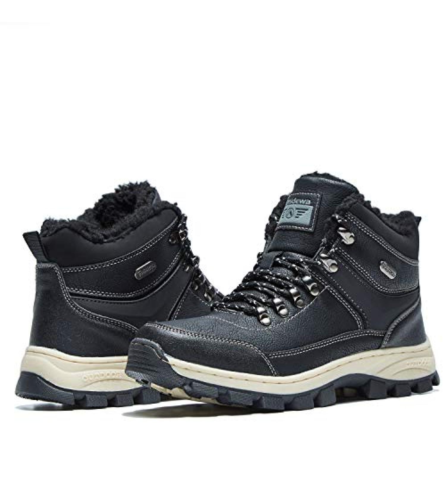 AMIDEWA Men's Snow Ankle Boots - Fur Lined, Anti-Slip, Warm Outdoor Work Shoes (Size 11, Black) - Buy Online on GoSupps.com