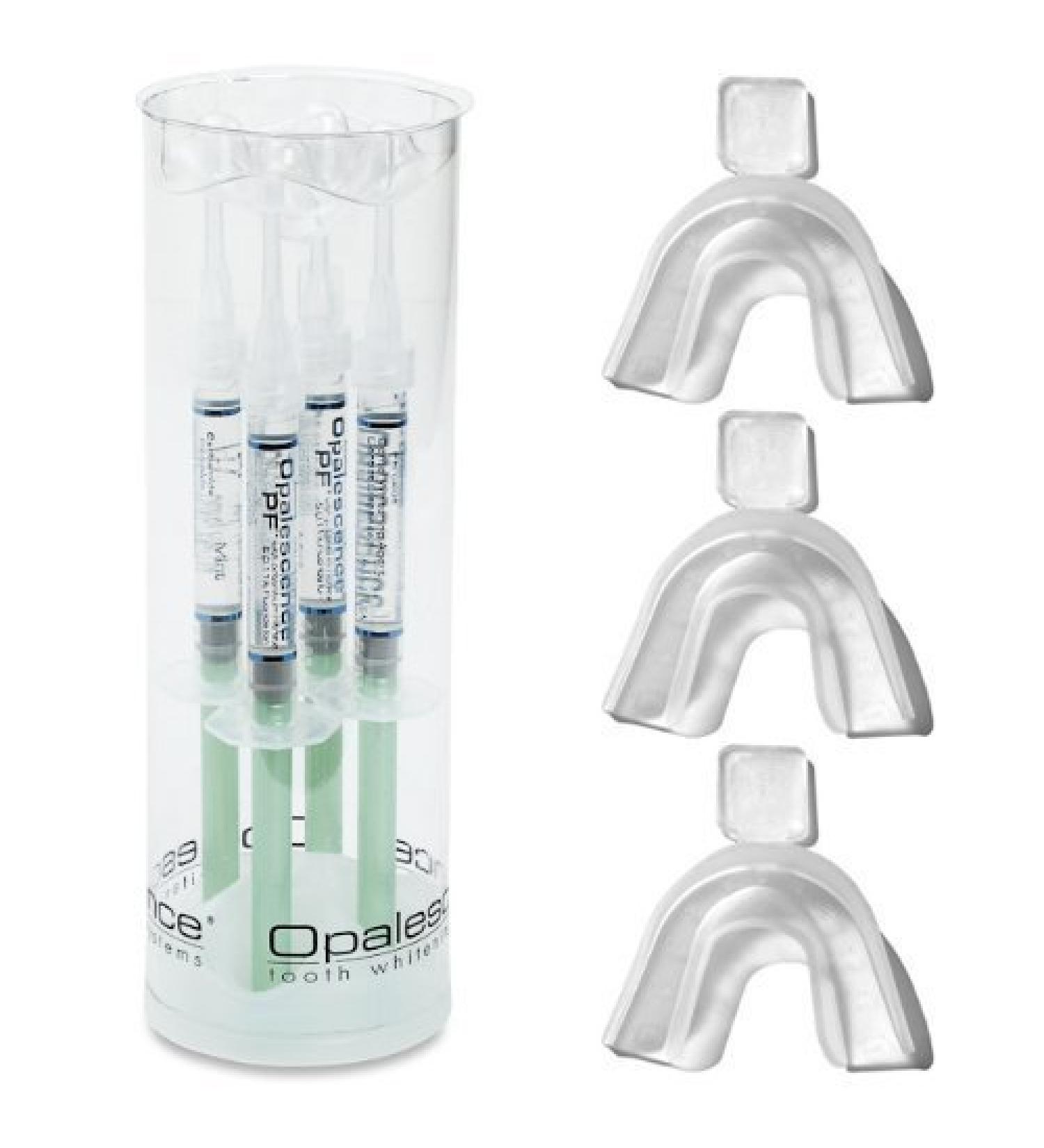 Opalescence Teeth Whitening Gel Mint with 3 GreenDot Teeth Trays (15  4 Syringes) 15% 4 Count (Pack of 1)