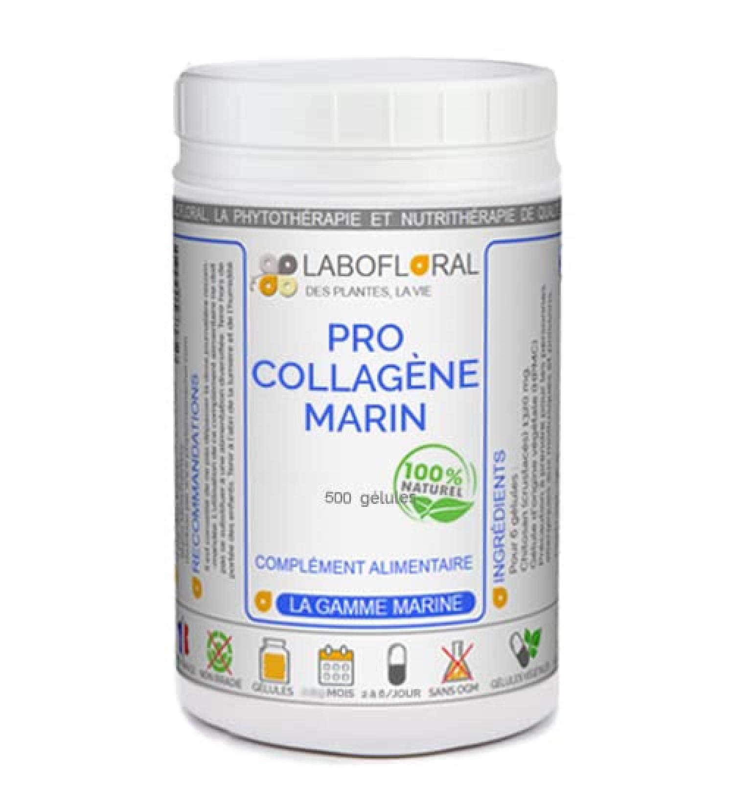Pro Marine Collagen Labofloral 500 Capsules with a Strength of 300 mg - Food Supplement - Joints Skin Beauty - Made in France