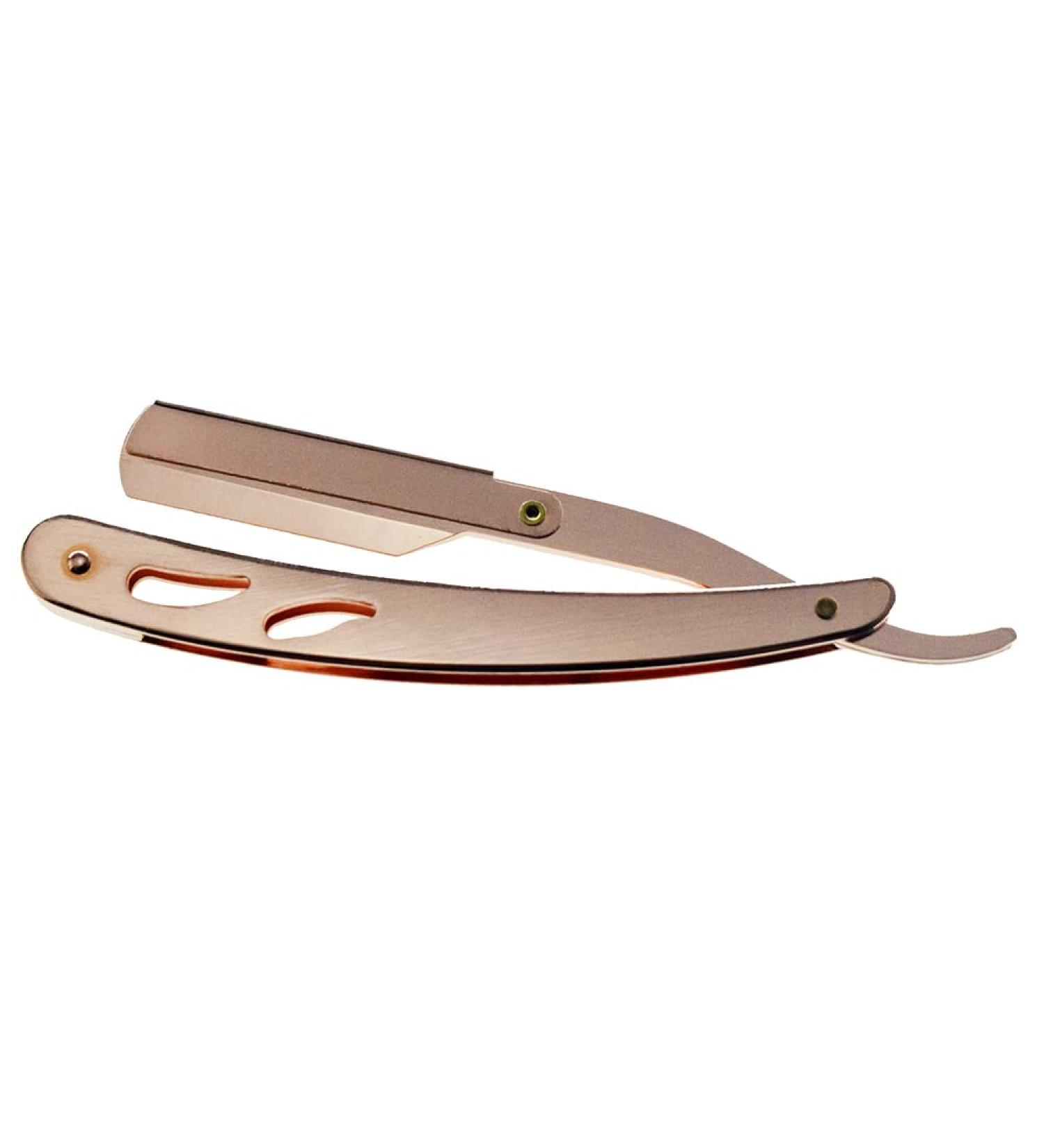 Stainless Steel Folding Straight Edge Barber Razor - Sicastar Rose Gold | Single Edge Replaceable Blades for Double Edge Shaving - Buy Online on GoSupps.com