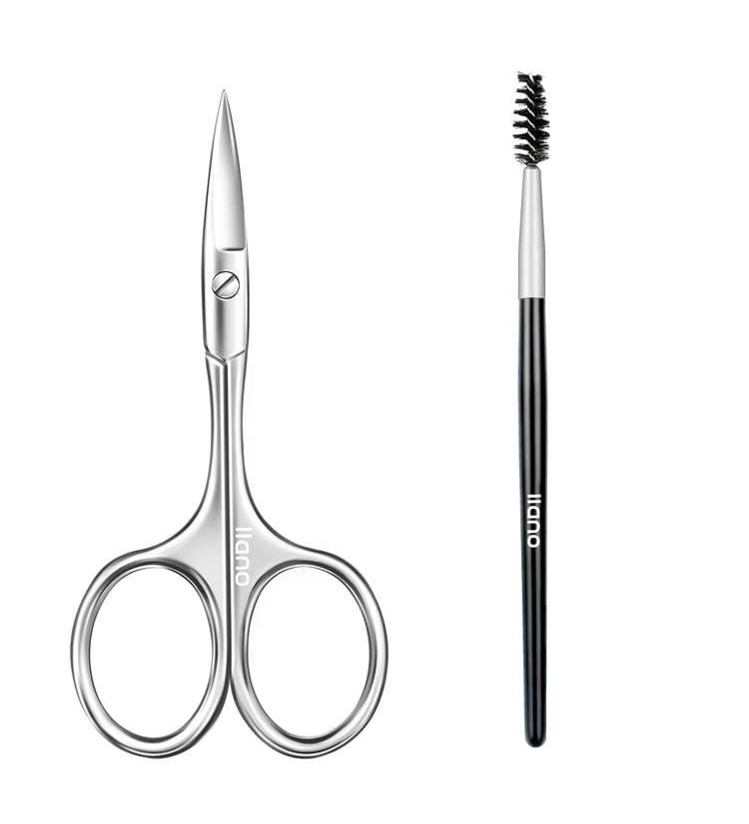 Silver Eyebrow and Facial Hair Scissors Set with Brush - Men's Nose and Mustache Trimmer, Women's Grooming Tool - Precision Stainless Steel Blades - Buy Online on GoSupps.com