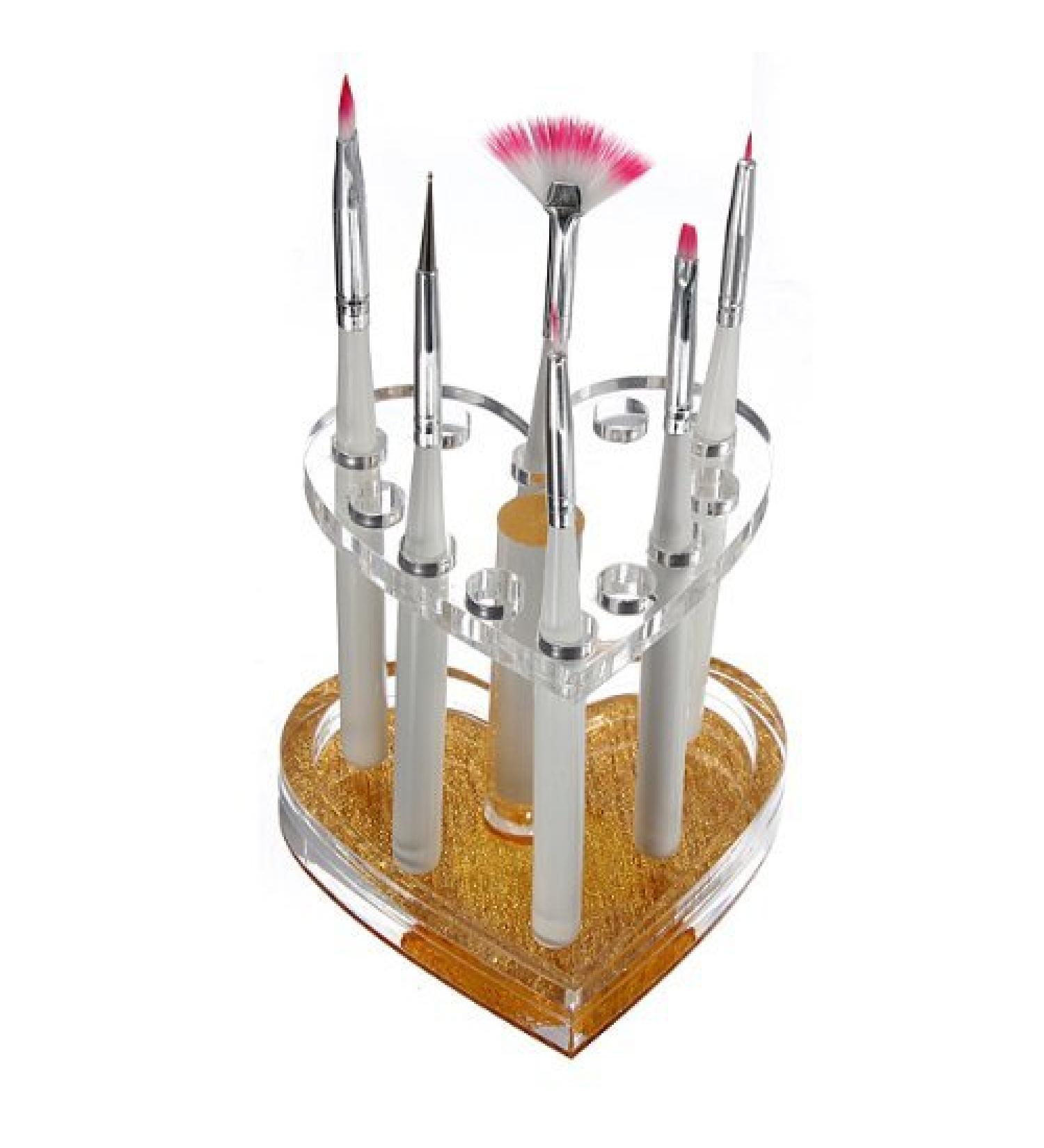 Wenettion Makeup Nail 12 Holes Acrylic Gel Brush Pen Holder Stand - Heart Gold Display - Buy Online on GoSupps.com