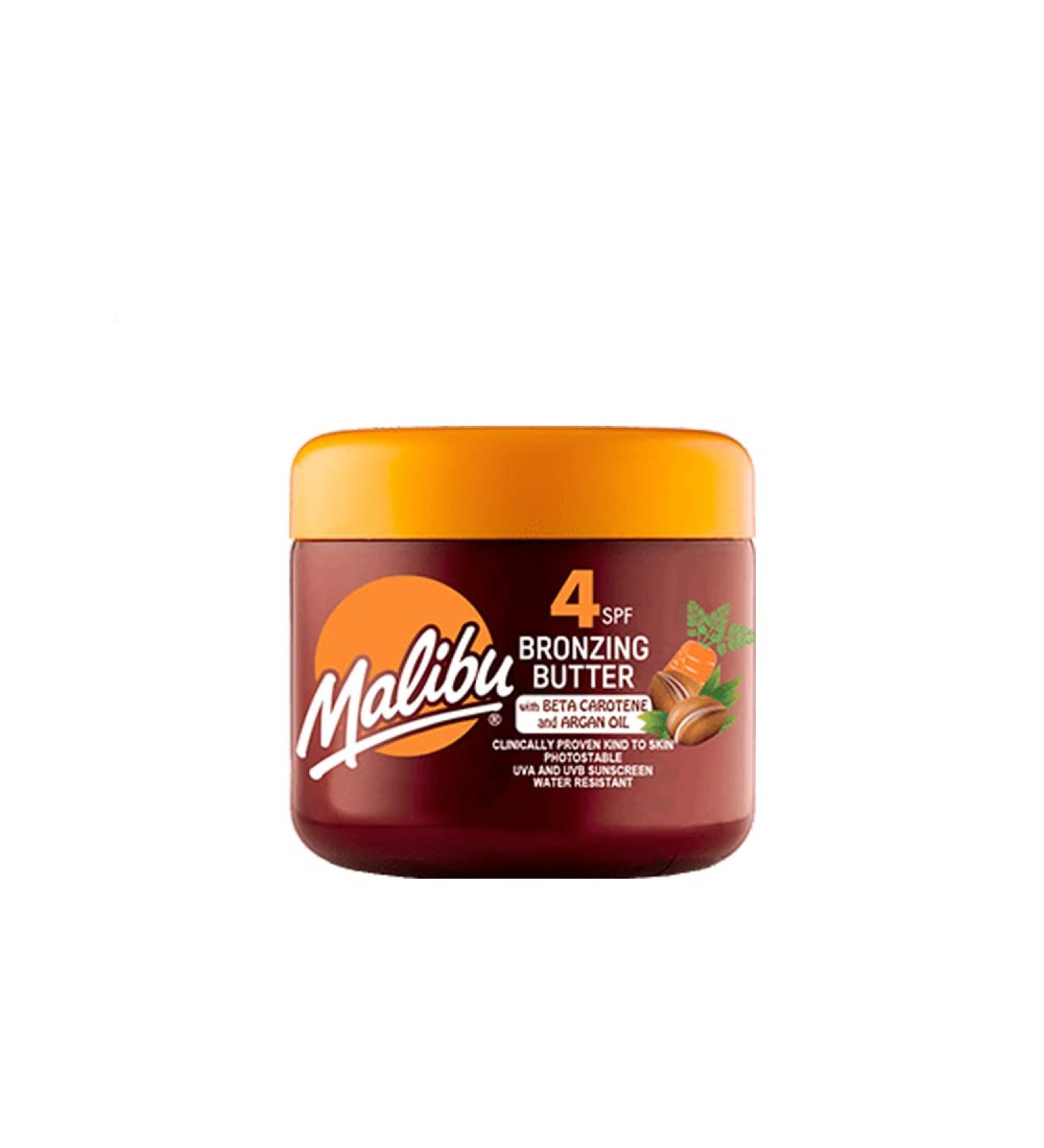 Malibu Sun SPF 4 Bronzing Tanning Body Butter with Beta Carotene and Argan Oil Water Resistant Tropical Coconut Fragrance 300ml - Buy Online on GoSupps.com