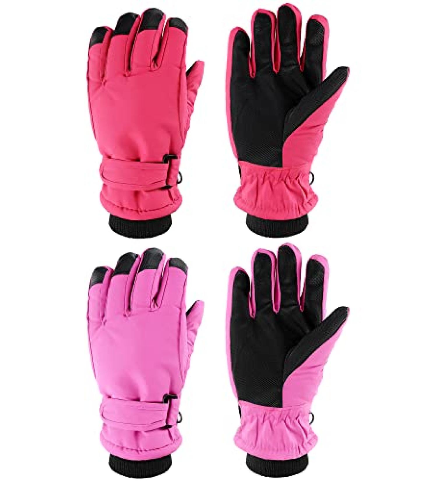 Kids Winter Waterproof Ski Gloves 2 Pairs for Cold Weather - Purple Red - 3-6 Years - Buy Online on GoSupps.com