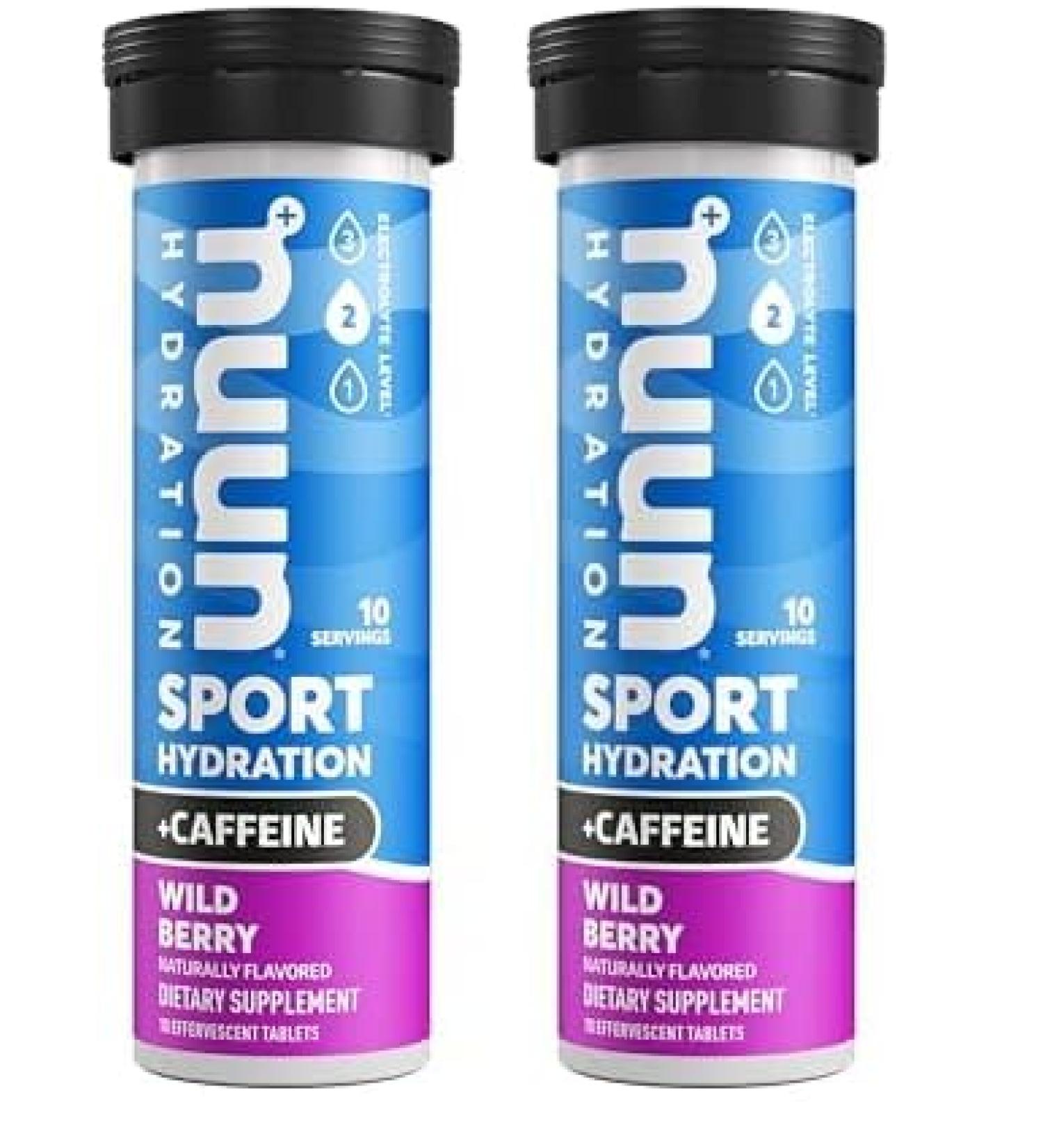 Nuun Sport + Caffeine Electrolyte Drink Tablets - Wild Berry 10 Count (Pack of 2) - Hydration Supplement for Athletes - Buy Internationally - Buy Online on GoSupps.com