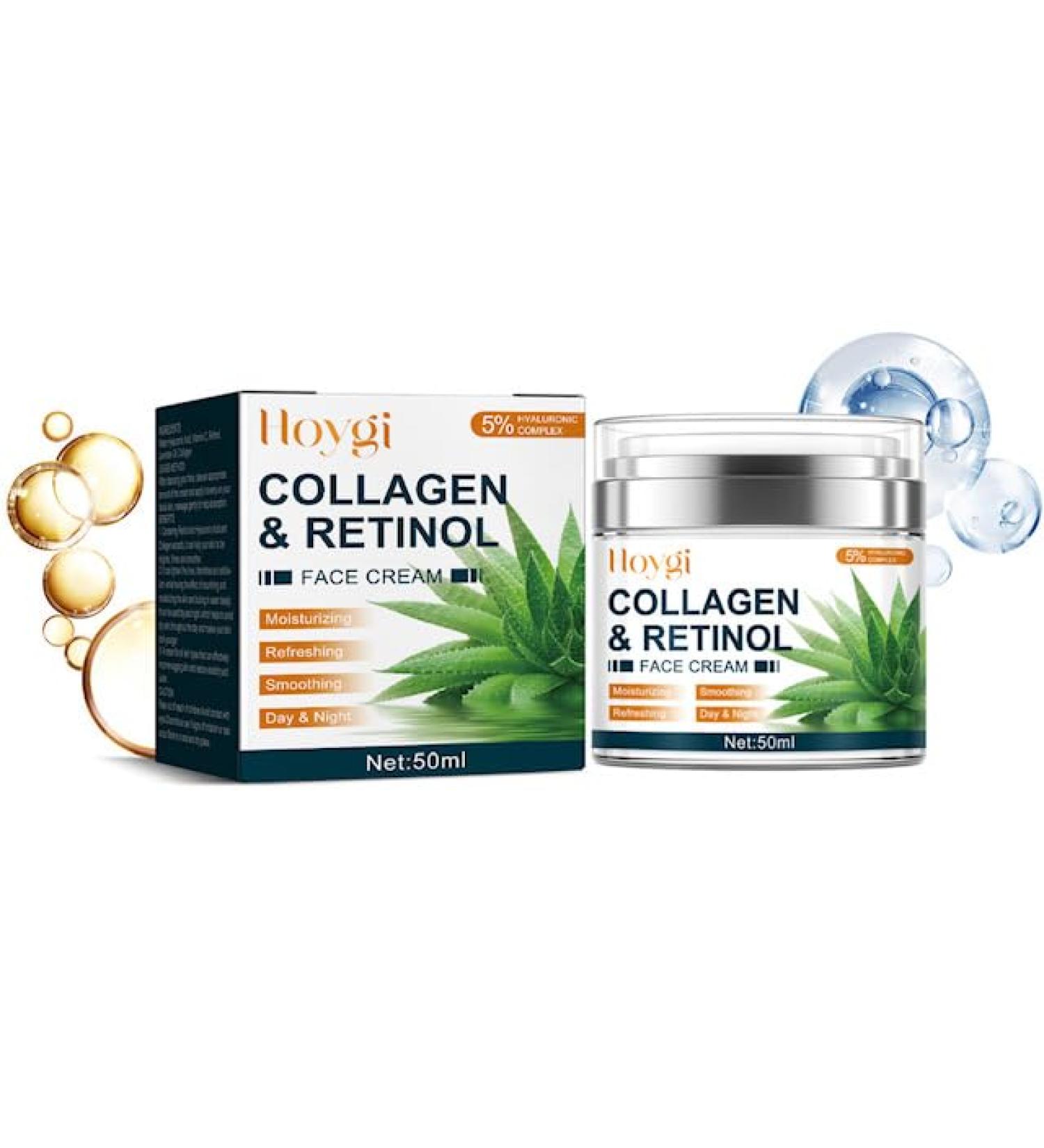 Collagen and Retinol Face Cream - Anti-Aging Hydrating Moisturizer with Hyaluronic Acid Vitamin E & Aloe Vera for Youthful Skin - 50g - Buy Online on GoSupps.com