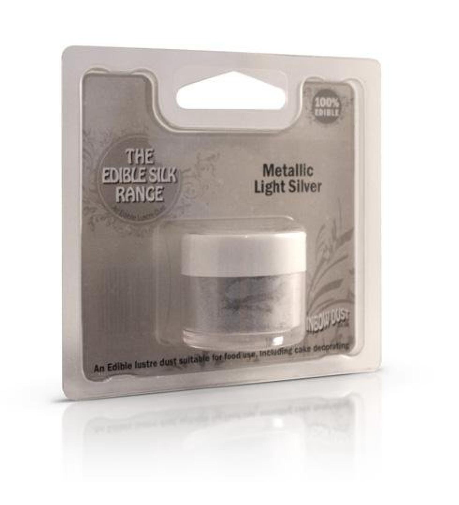 Rainbow Dust Edible Silk Powder - Metallic Light Silver 15g