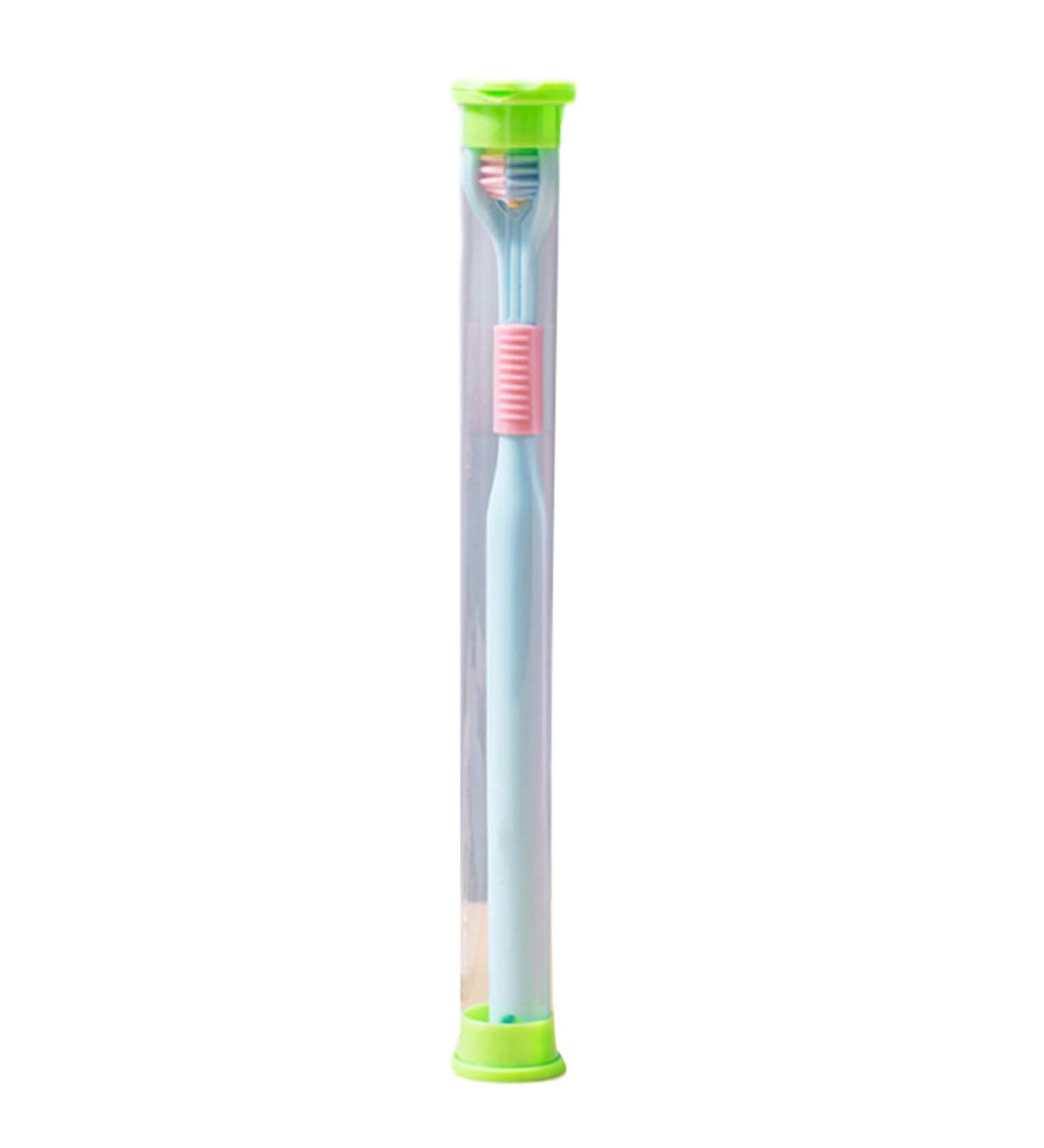 Travel Toothbrush with 3 Angled Bristles for Complete Gum Care - Soft Blue Toothbrush for Travel - Buy Online on GoSupps.com