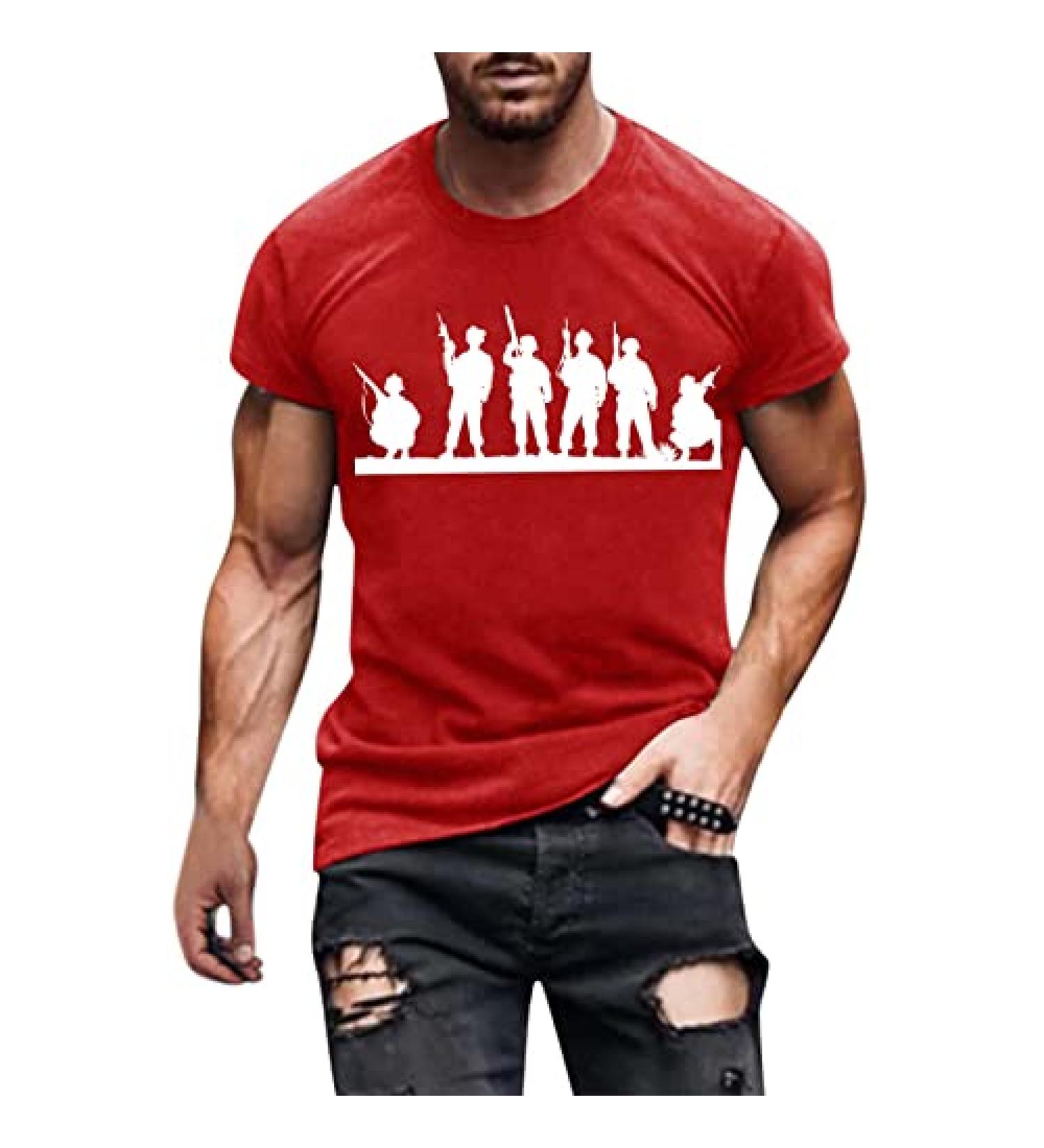 HDDK 4th of July Soldier Short Sleeve T-shirt | Independence Day Patriotic Tee - Red X-Large - Buy Online on GoSupps.com