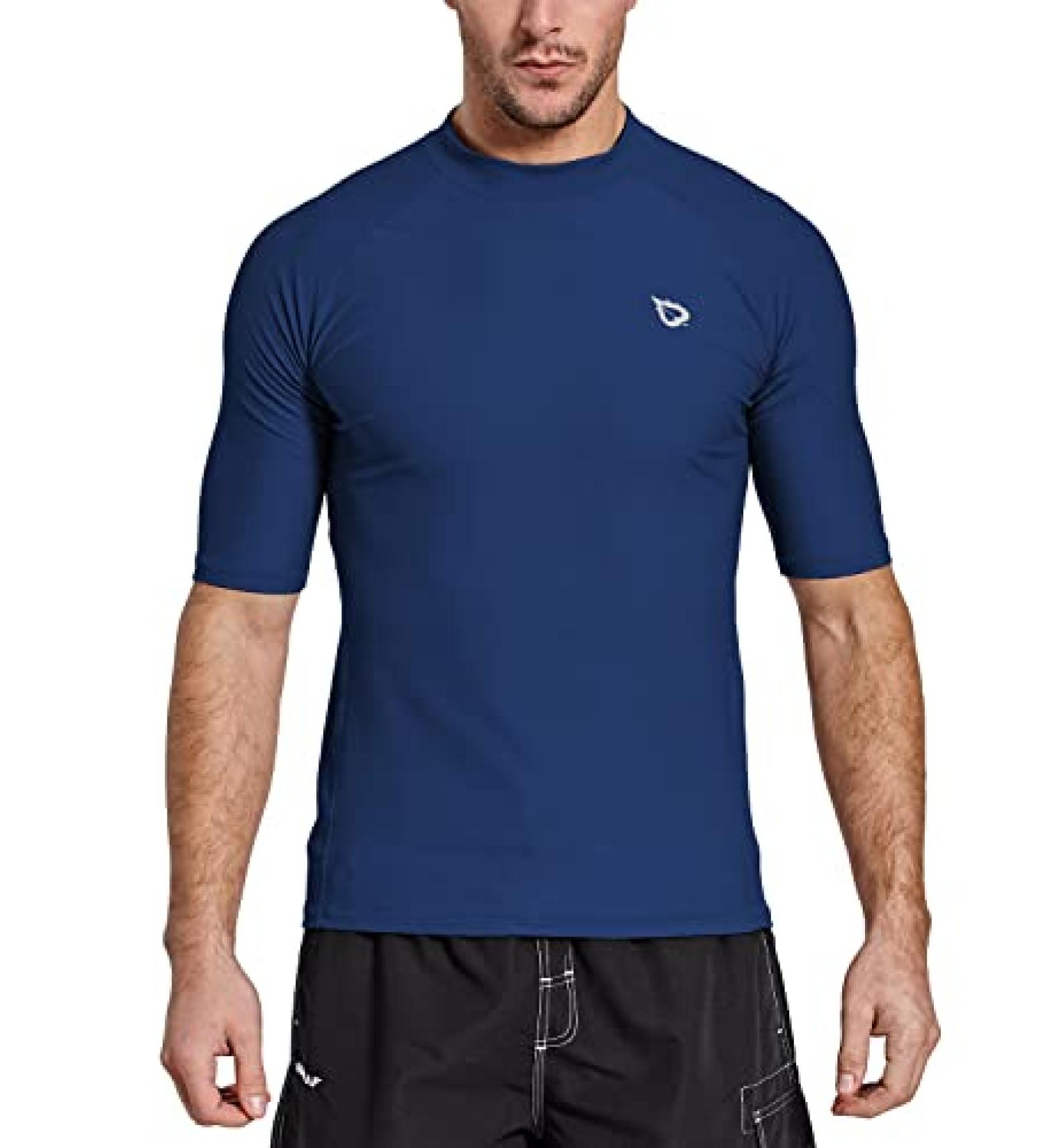 Baleaf Men's Short Sleeve Rashguard Swim Shirt UPF 50+ Sun Protection - Dark Blue, Small - Buy Online on GoSupps.com