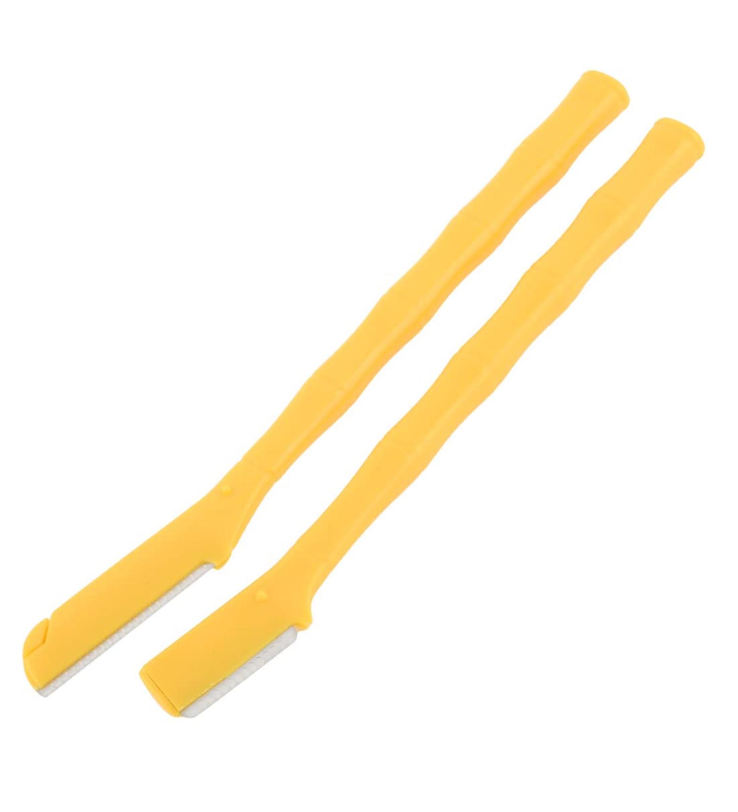 Ruilogod Woman Yellow Bamboo Shape Handle Eyebrow Razor Shaper Trimmer 2pcs