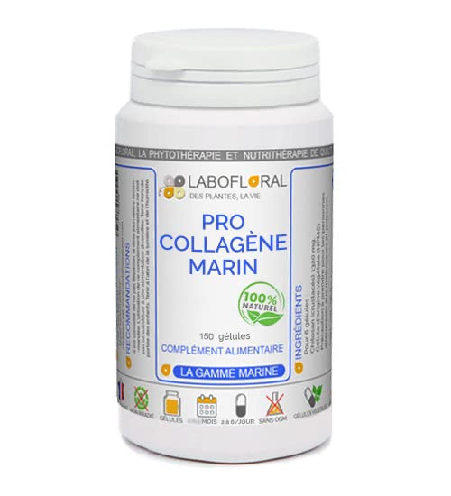 Pro Marine Collagen Labofloral 150 Capsules with a Strength of 300 mg - Food Supplement - Joints Skin Beauty - Made in France