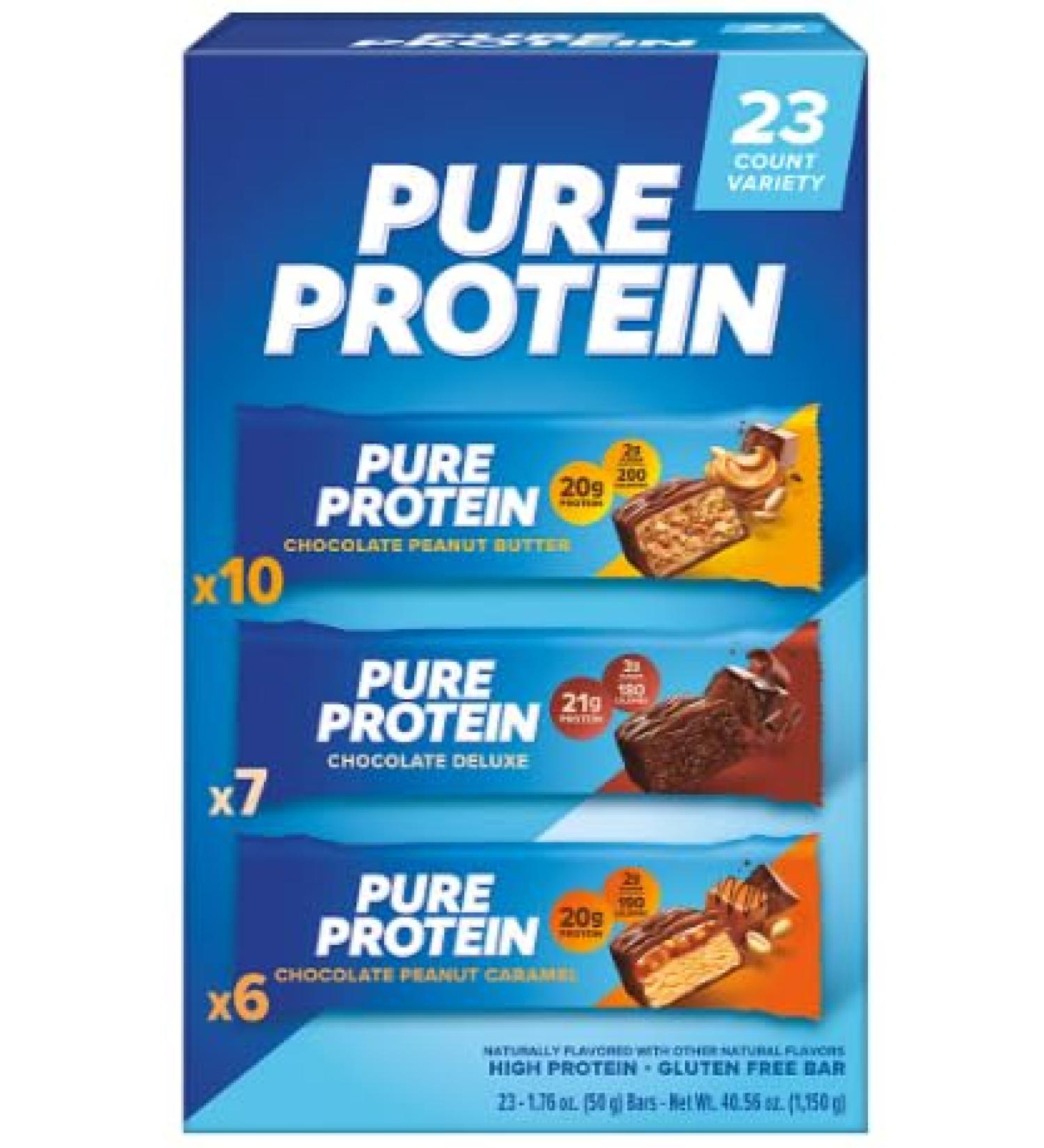 Pure Protein Bars Variety Pack - 23 Ct. - Chocolate Peanut Butter  Chocolate Deluxe  Chocolate Peanut Caramel - Buy Online on GoSupps.com
