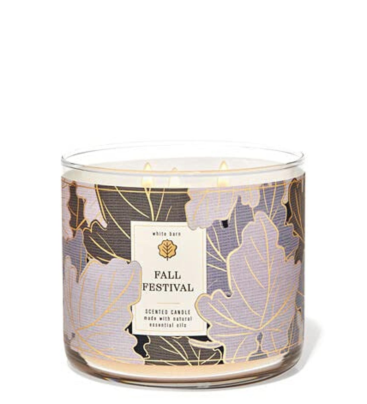 Bath & Body Works White Barn 3-Wick Candle w/Essential Oils - 14.5 oz - 2021 Thanksgiving Day Scents! (Fall Festival)