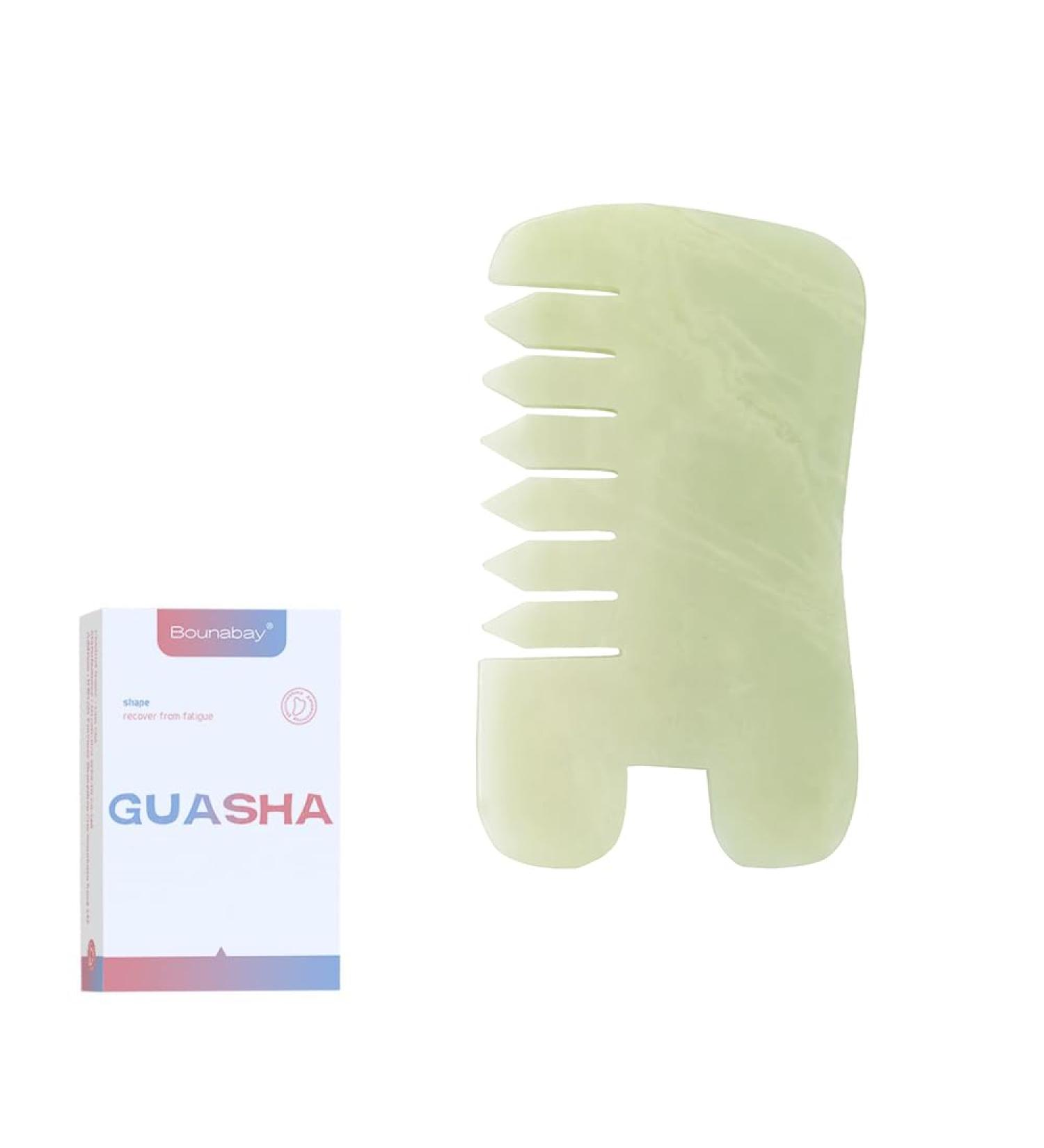 Bounabay Gua Sha Kamm | Natural Xiuyan Jade Facial Massage Stone for Gua Sha Therapy & Yoga - Scalp Neck & Body Massage - Buy Online on GoSupps.com