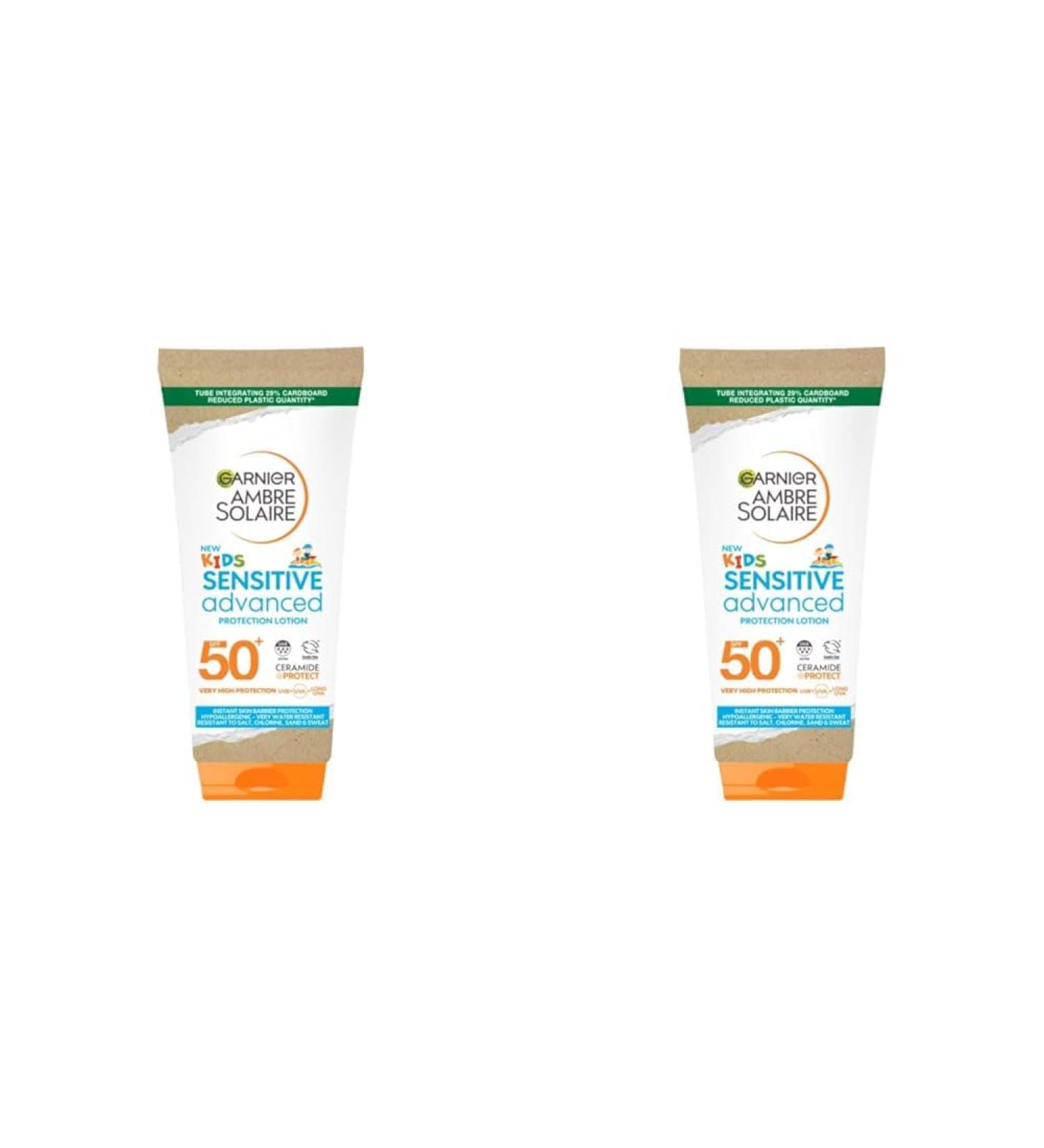 Garnier Ambre Solaire SPF 50+ Sensitive Advanced Kids Sun Cream High Protection Against UVA & UVB Non-Sticky Water-Resistant Sunscreen for Face & Body Approved by Cruelty Free International 175ml 175 ml (Pack of 2) - Buy Online on GoSupps.com