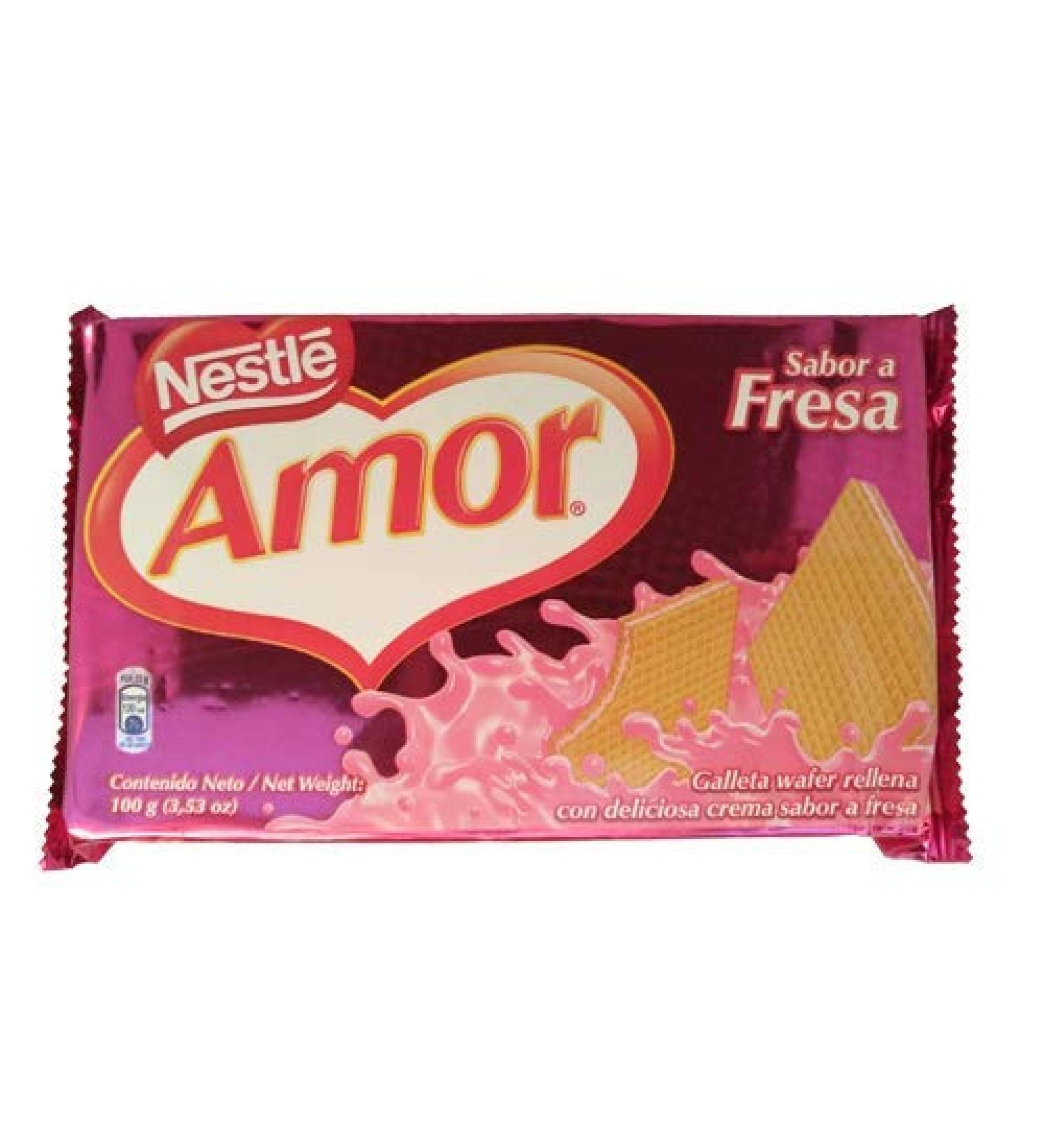 Amor - Nestl-e - Wafer biscuits filled with a delicious strawberry-flavored cream - Ideal at any time of the day - 3 units of 100 grams - 300 grams in total -